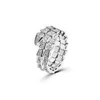 Thumbnail for BVLGARI Serpenti Viper Thin Two-Coil Ring White Gold Full Pavé Diamond Set 357259