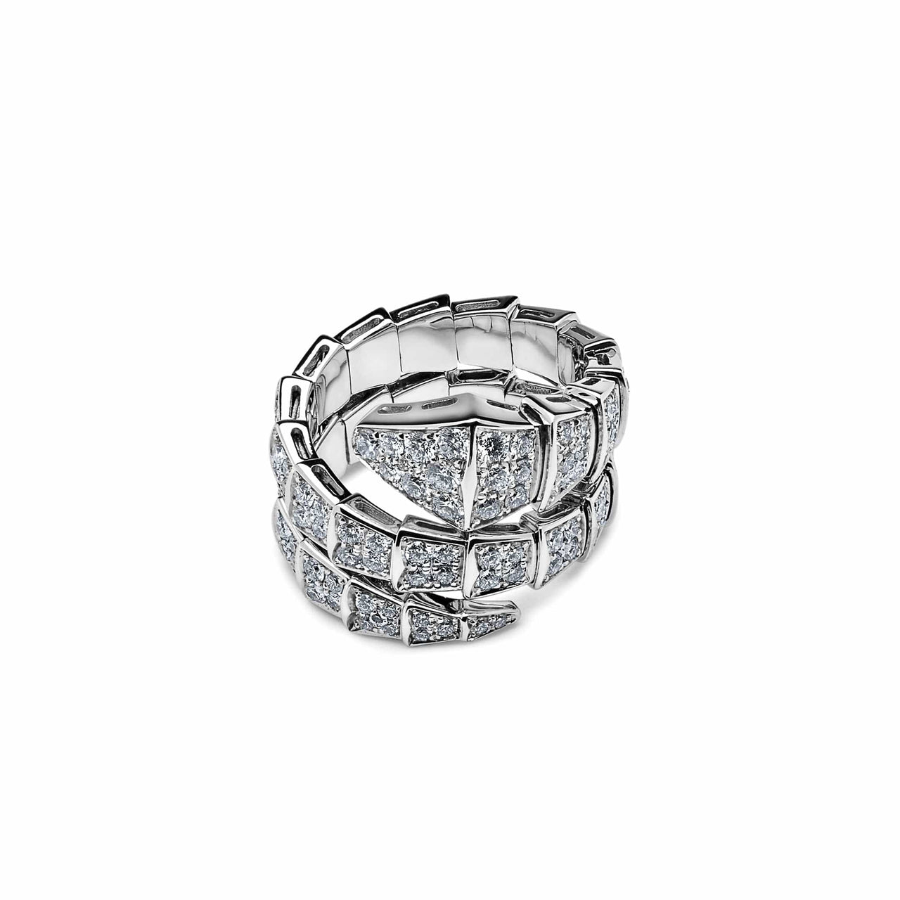 Rings Bvlgari Serpenti Viper White Gold Pave Diamond Two-coil Ring 345226 Wrist Aficionado