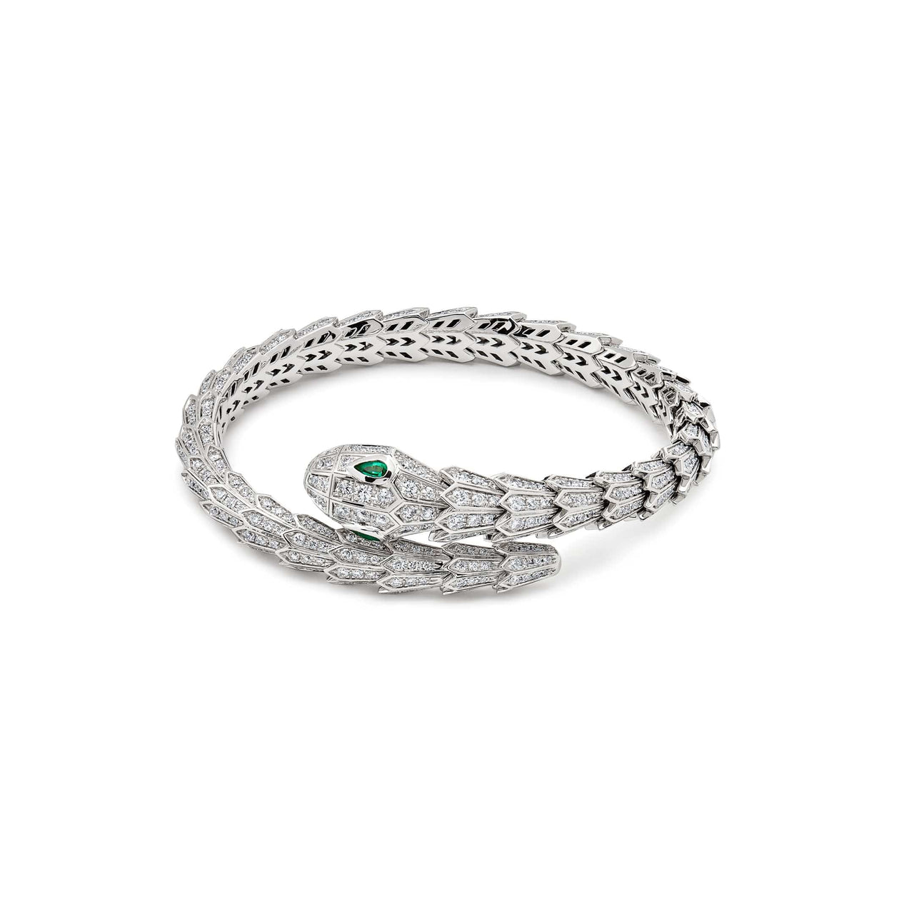 Bvlgari Serpenti White Gold Diamond and Emerald Bracelet 356903 Wrist Aficionado