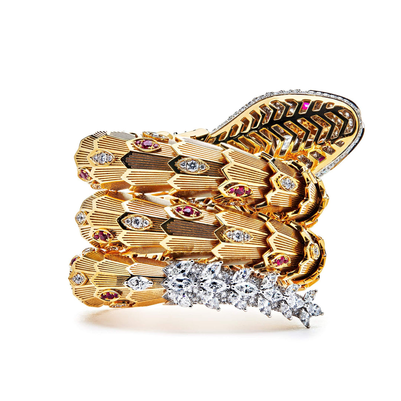 Bracelets Bvlgari Serpenti Yellow and White Gold Bangle Bracelet 260562 Wrist Aficionado