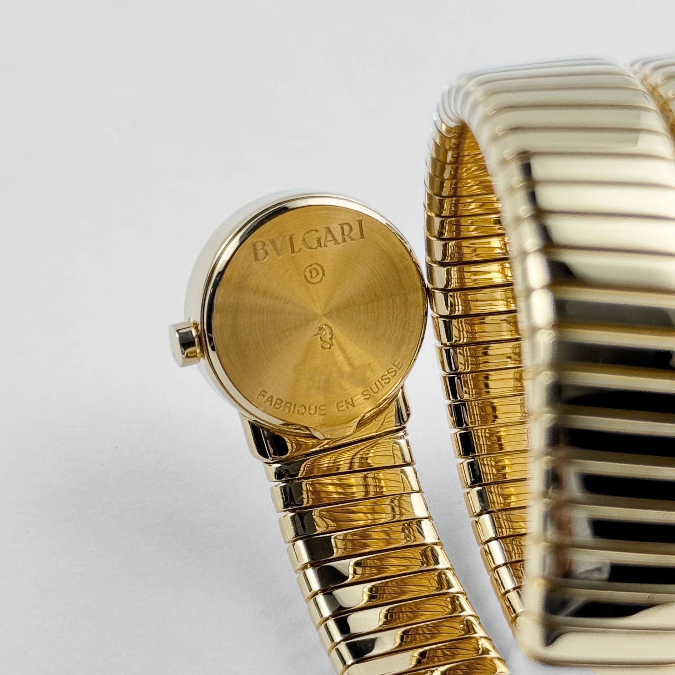 BVLGARI Tubogas BB191T 3 Row Yellow Gold Black Dial Quartz