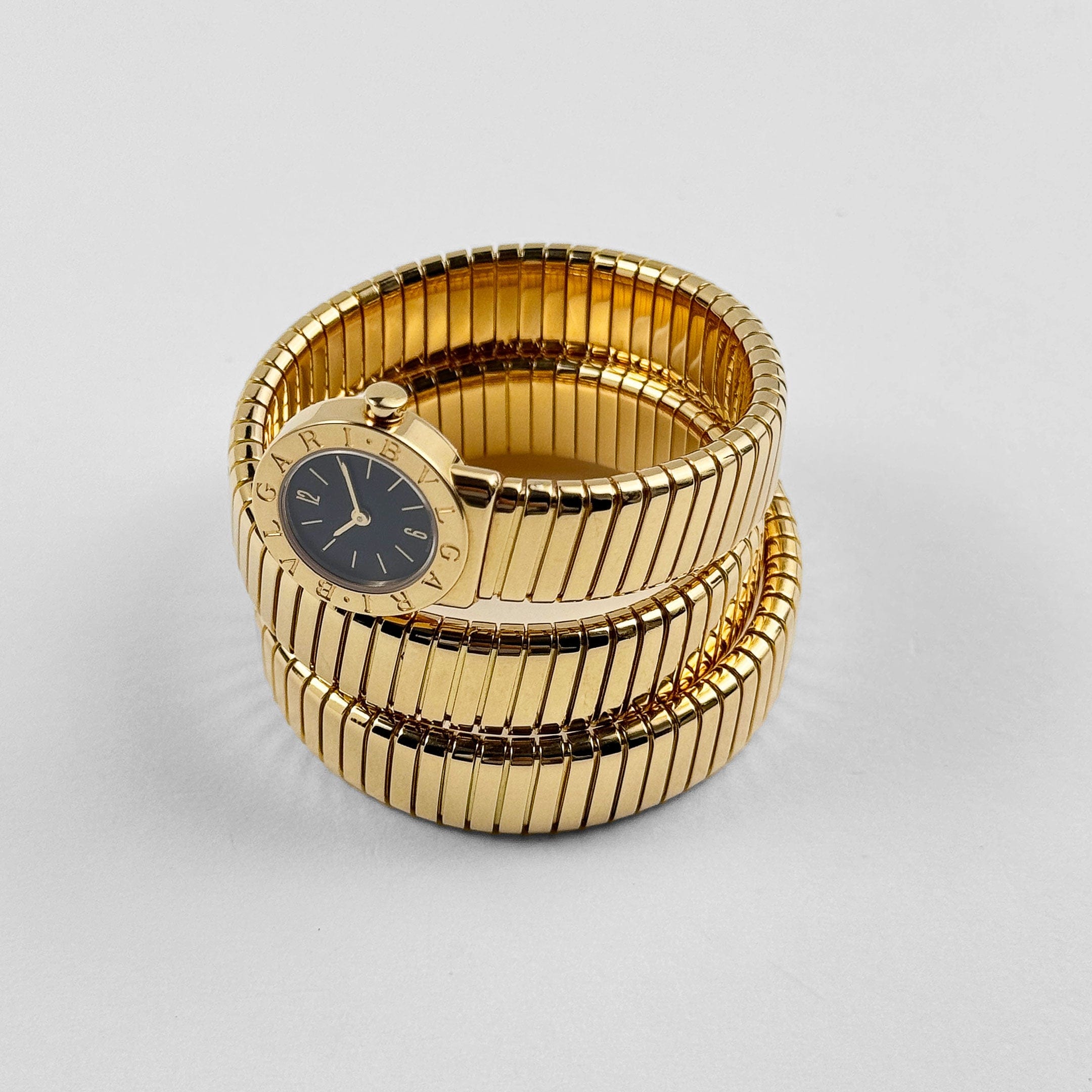 BVLGARI Tubogas BB191T 3 Row Yellow Gold Black Dial Quartz