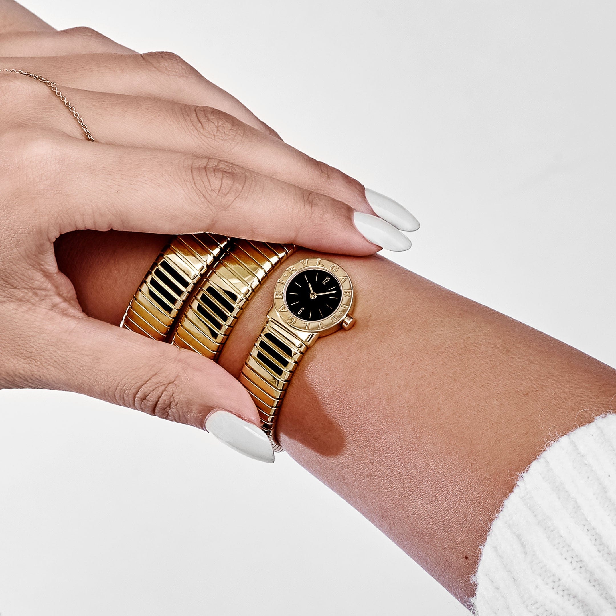 BVLGARI Tubogas BB191T 3 Row Yellow Gold Black Dial Quartz – Wrist