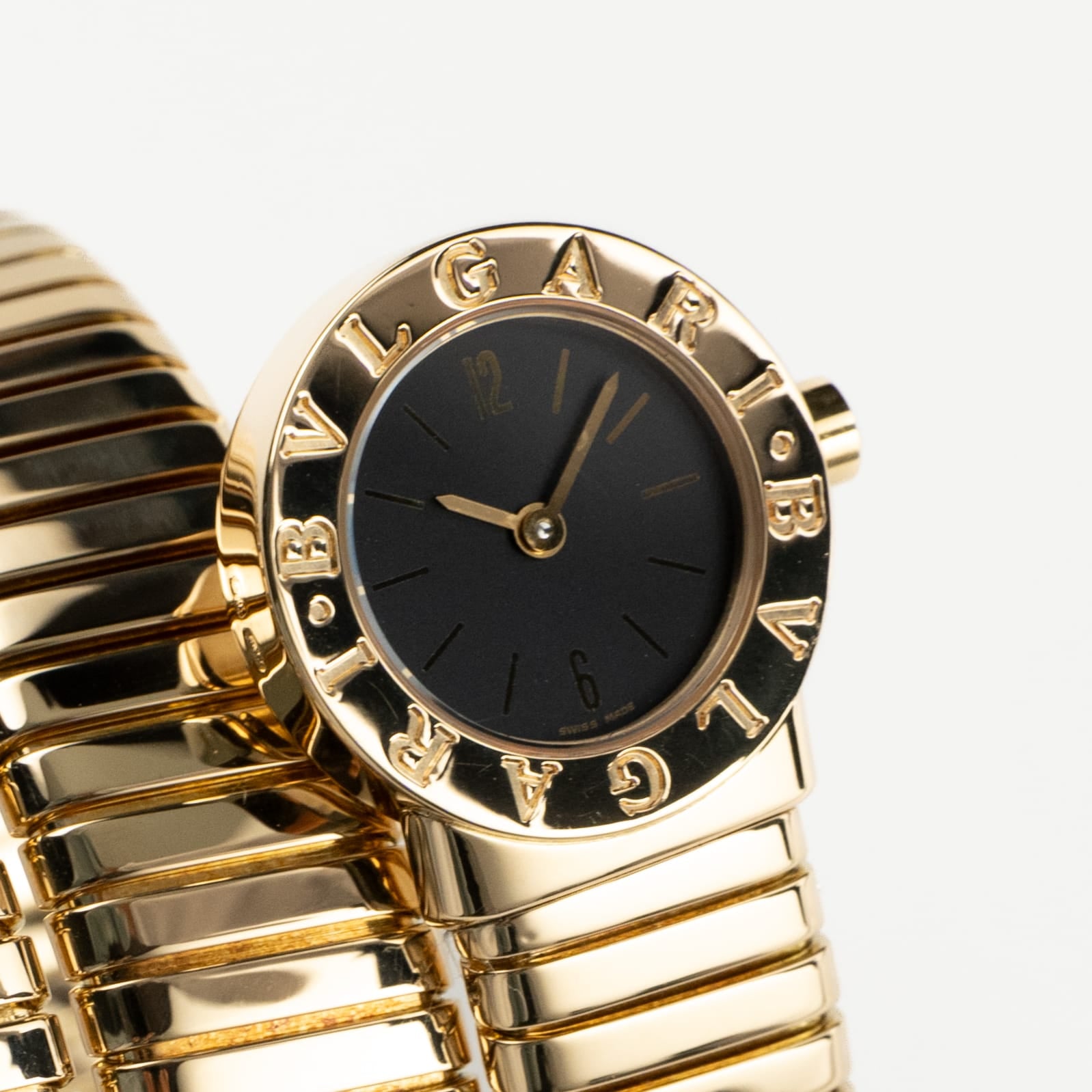 BVLGARI Tubogas BB191T 3 Row Yellow Gold Black Dial Quartz – Wrist