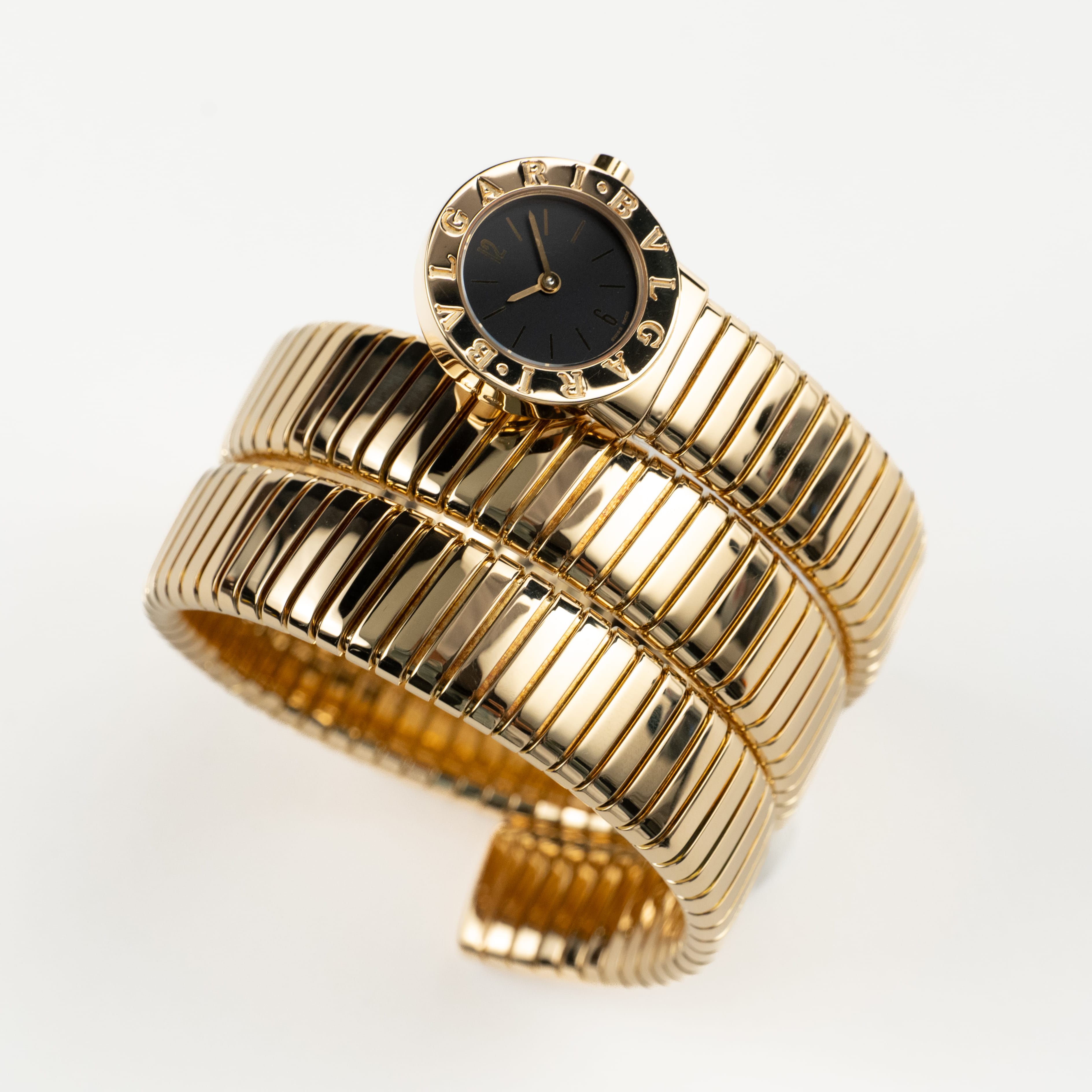 BVLGARI Tubogas BB191T 3 Row Yellow Gold Black Dial Quartz – Wrist