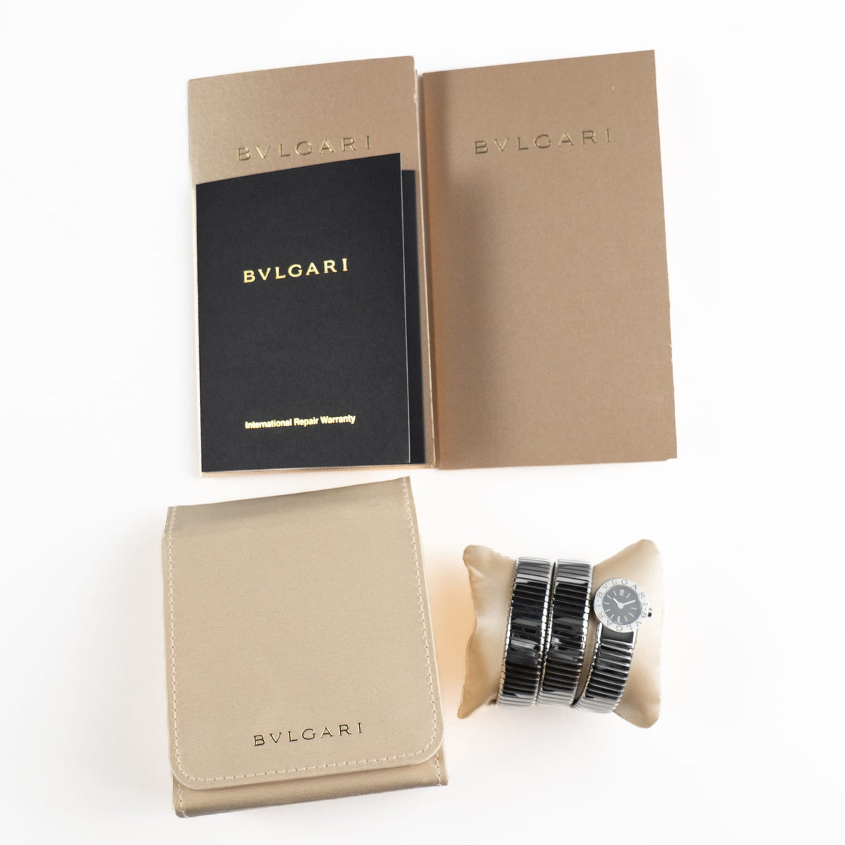 BVLGARI Tubogas BB191TS 3 Row Stainless Steel Black Dial Quartz