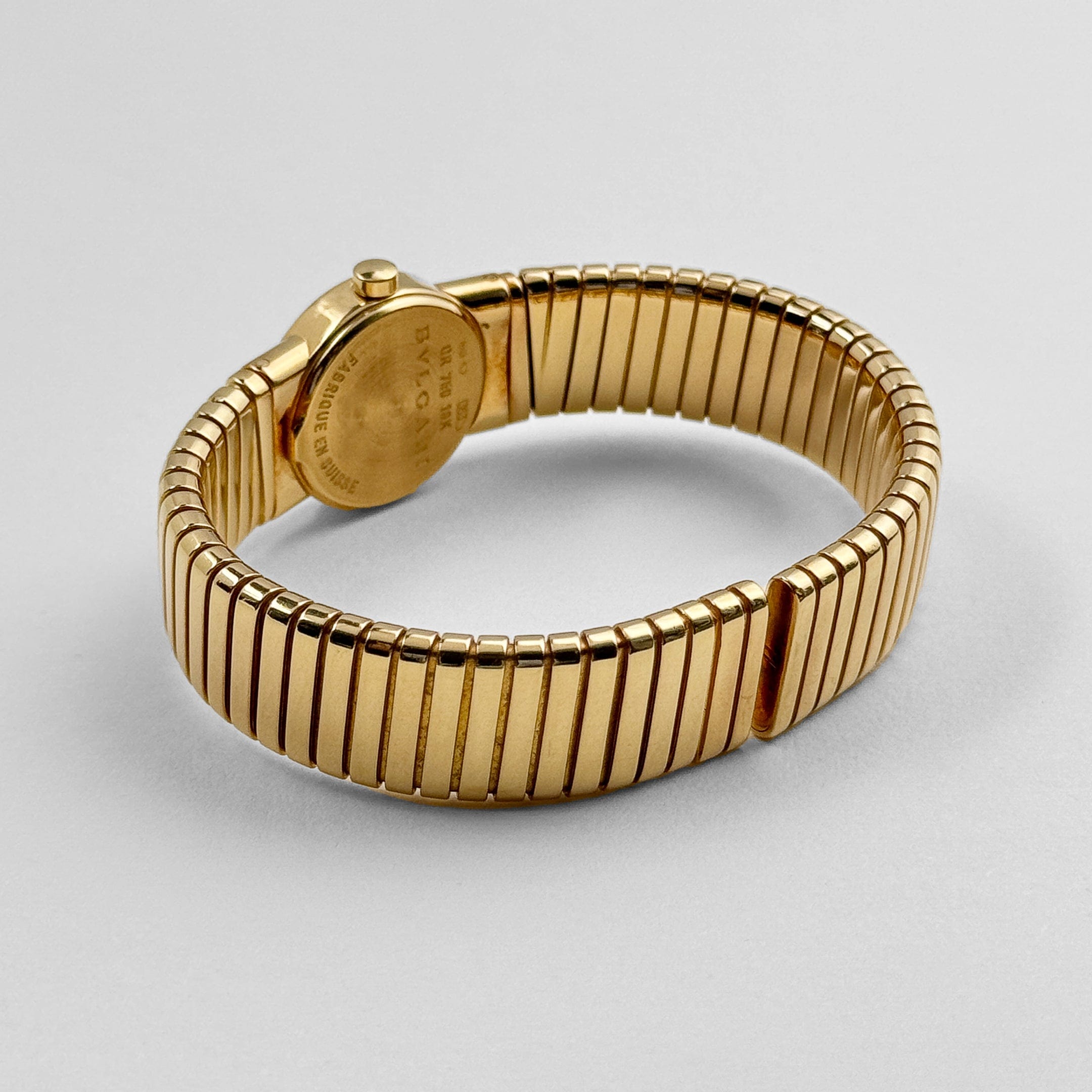 BVLGARI Tubogas BB192TG 1 Row Yellow Gold Black Diamond Dial Quartz