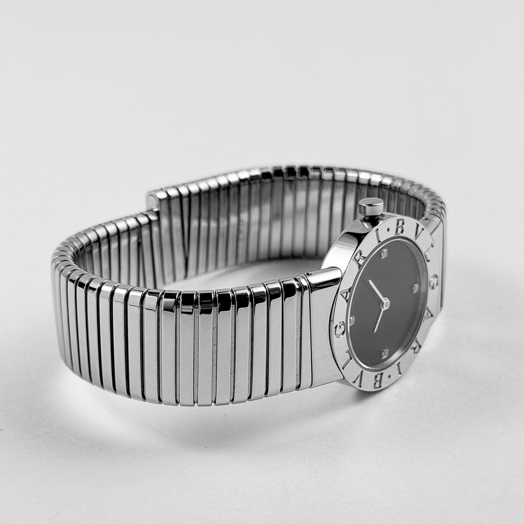 BVLGARI Tubogas BB262TS 'Ladies' Stainless Steel Black Diamond
