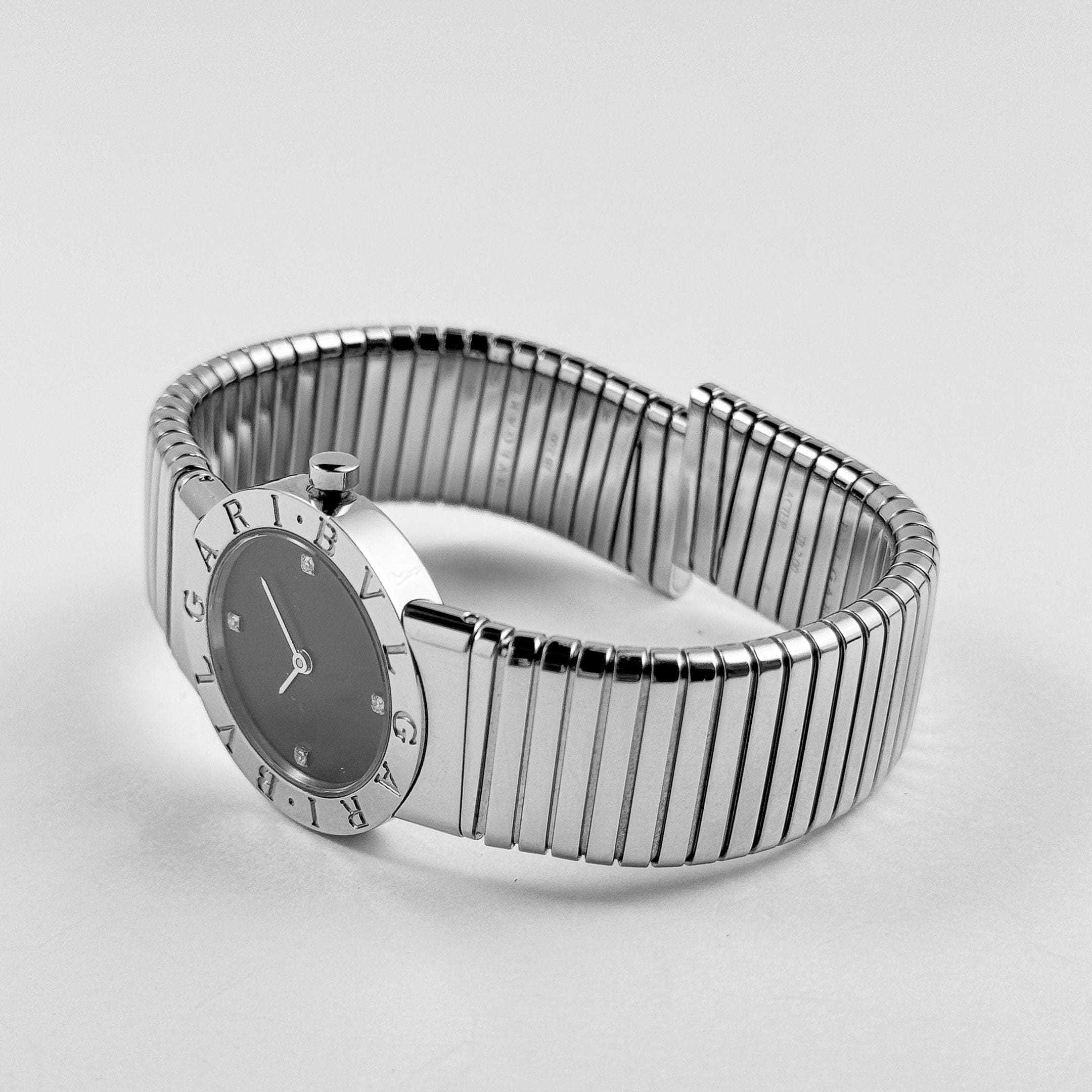 BVLGARI Tubogas BB262TS 'Ladies' Stainless Steel Black Diamond