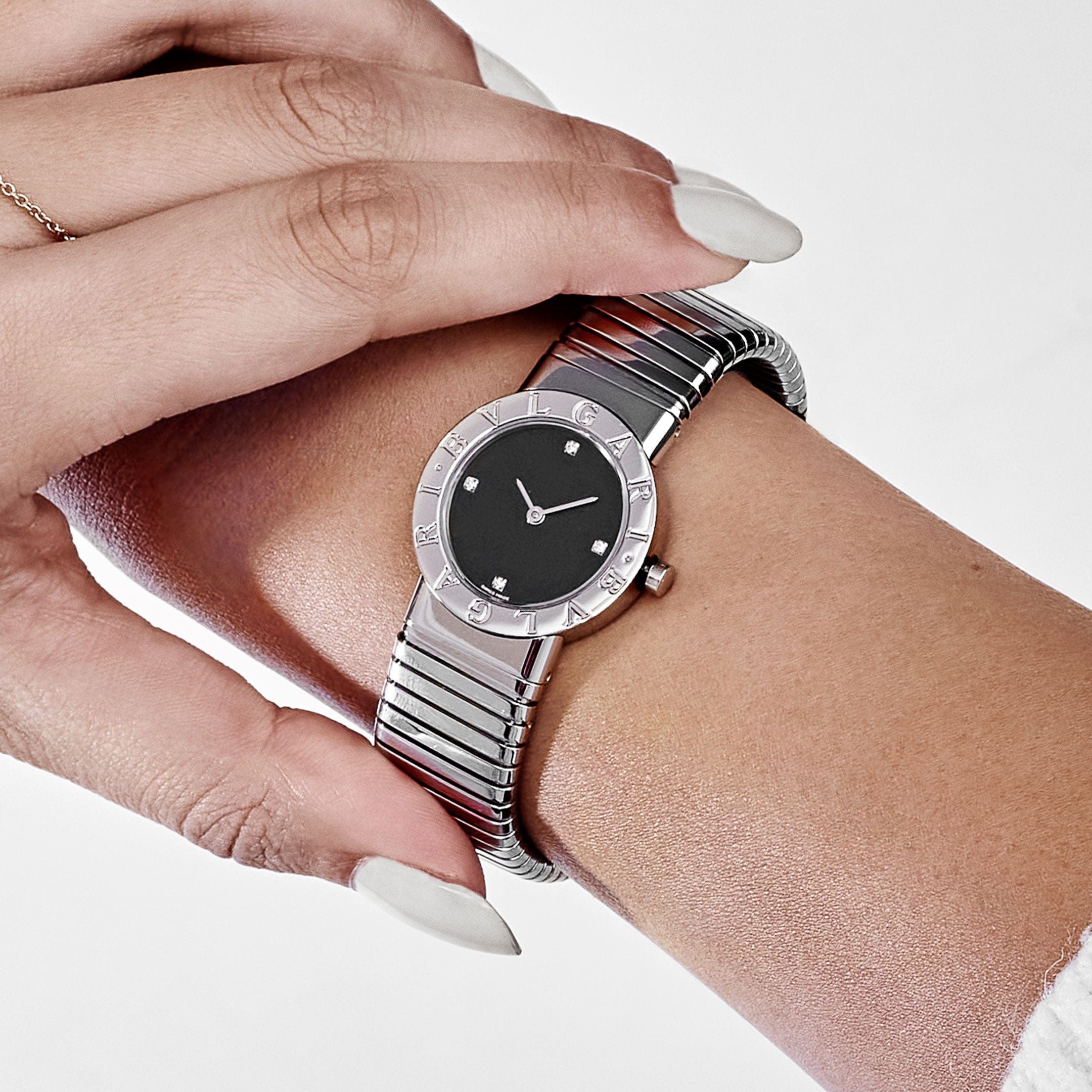 BVLGARI Tubogas BB262TS 'Ladies' Stainless Steel Black Diamond