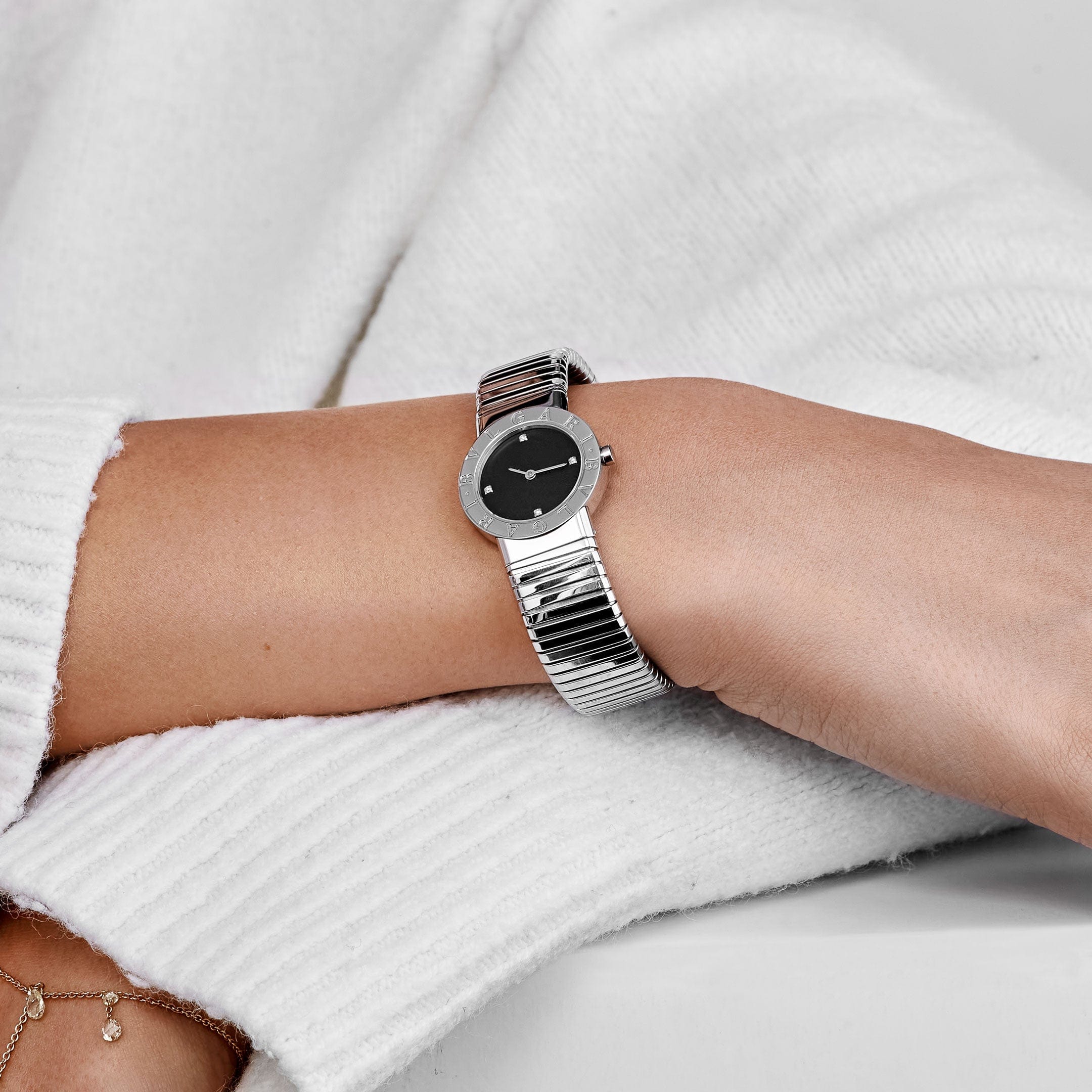 BVLGARI Tubogas BB262TS 'Ladies' Stainless Steel Black Diamond
