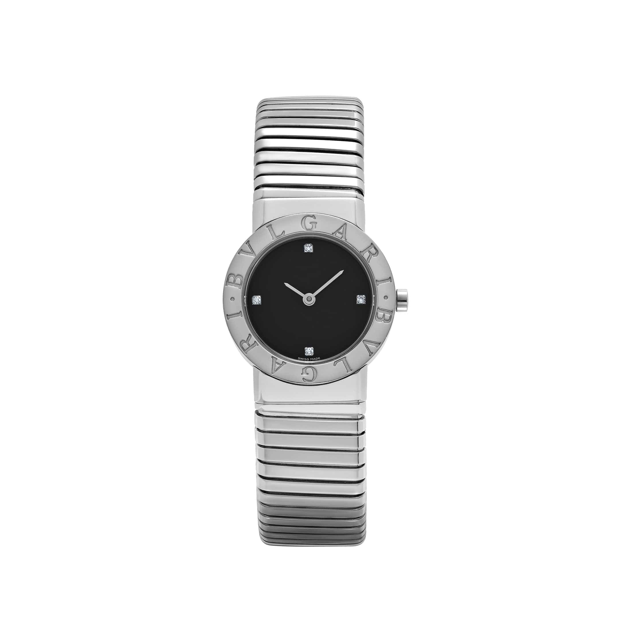 BVLGARI Tubogas BB262TS 'Ladies' Stainless Steel Black Diamond