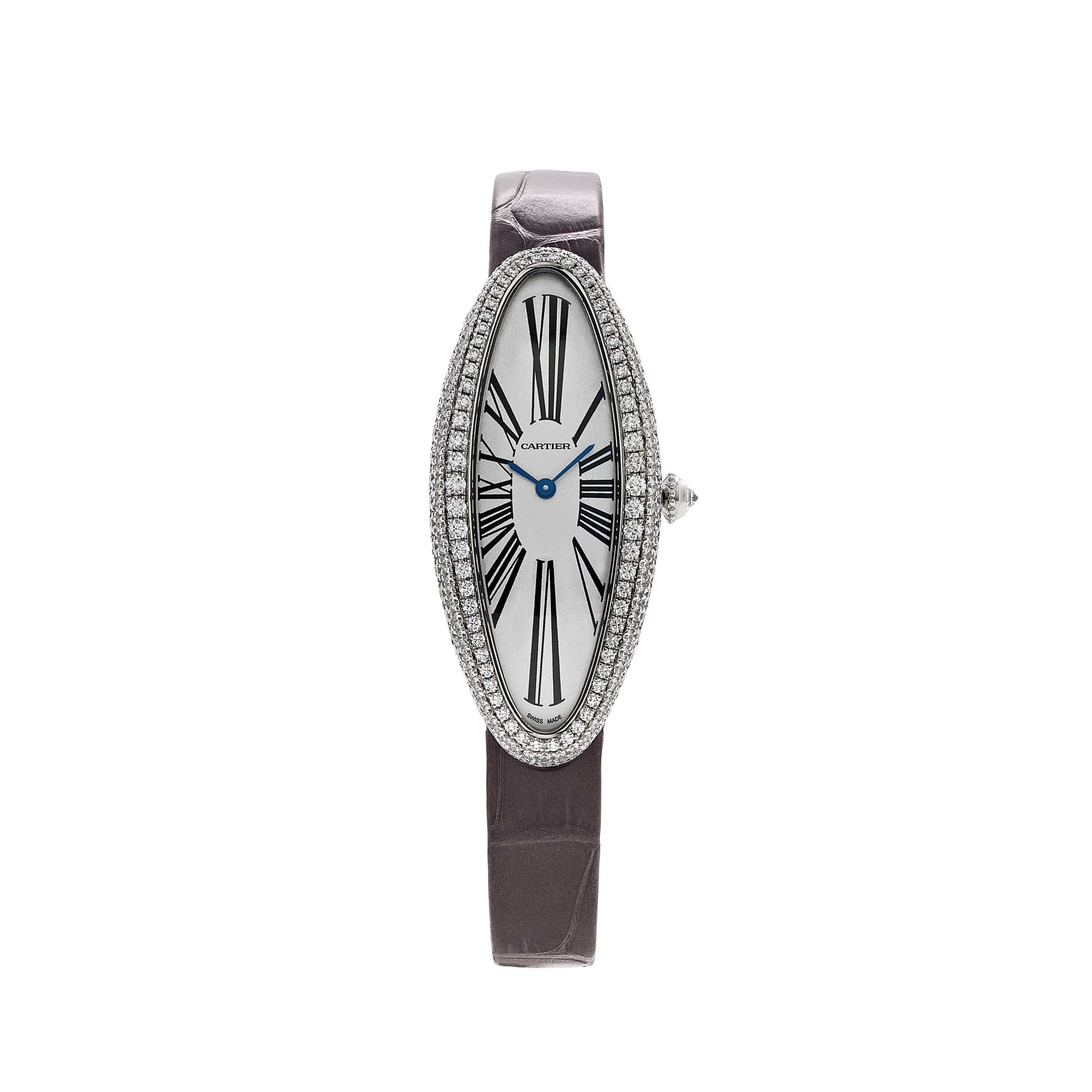 Cartier Baignoire Allongée WJBA0007 White Gold Silver Dial Diamond