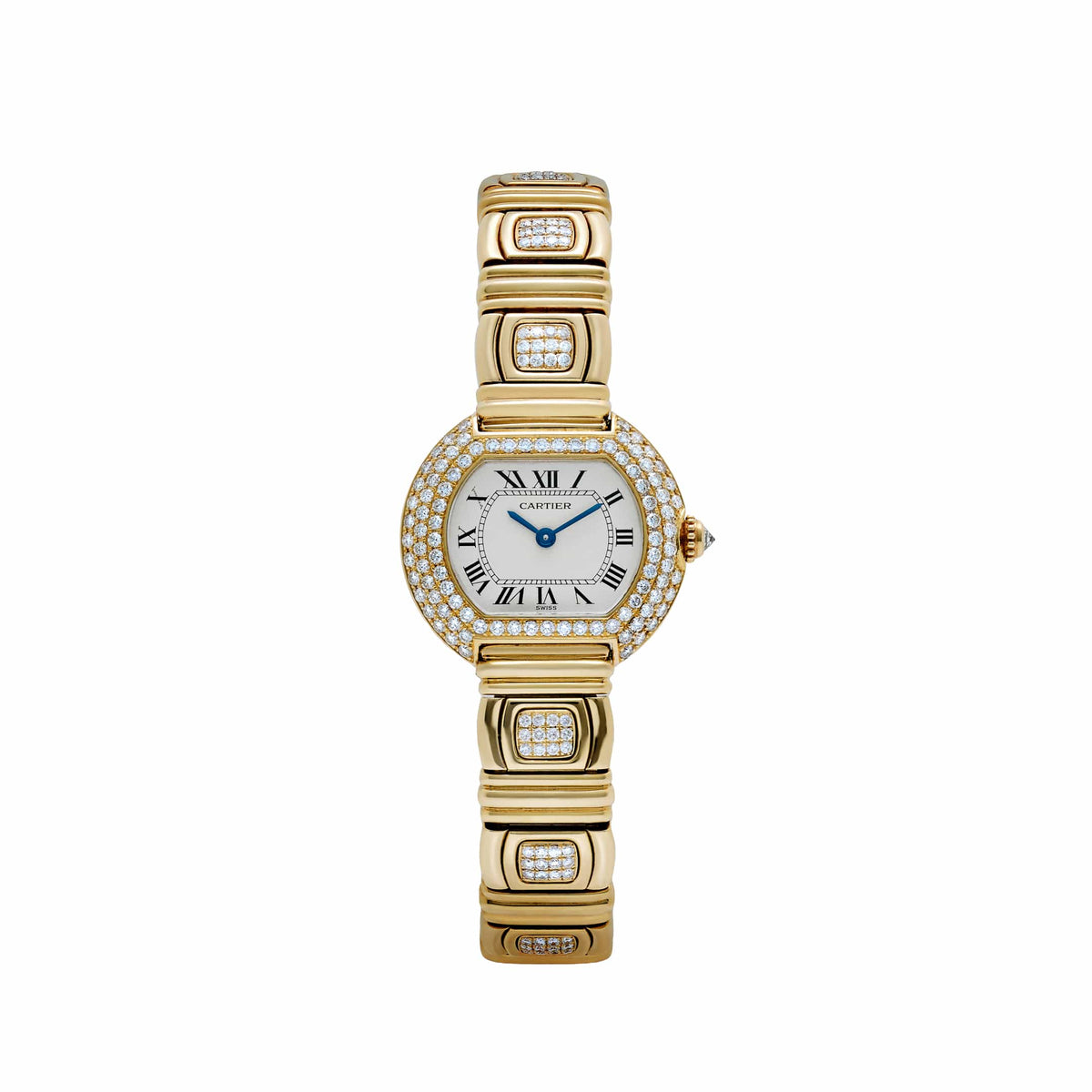Cartier Ellipse WB6006EE Yellow Gold White Dial Diamond Bezel and Bracelet Quartz