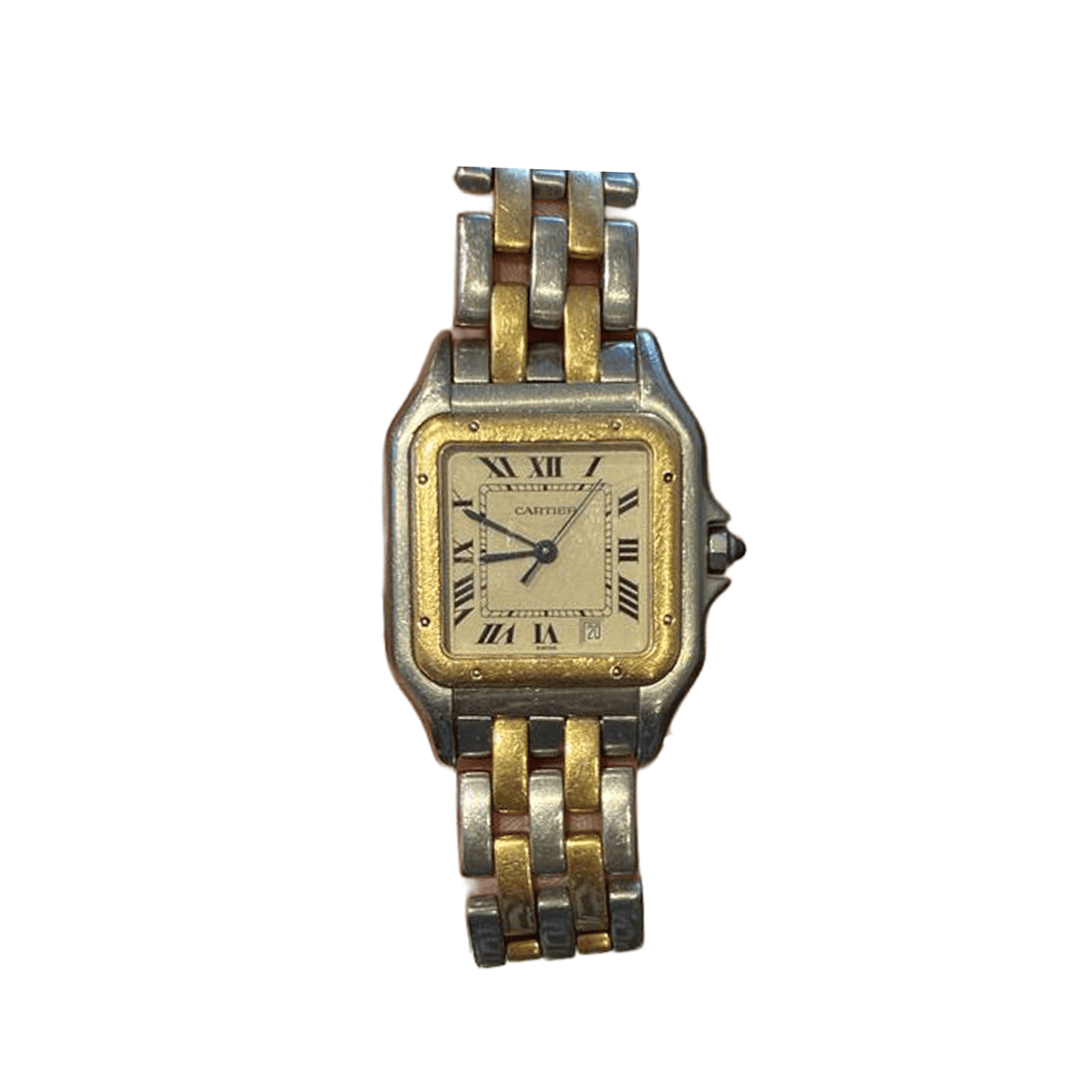 Cartier Panthere 187949 'Ladies' Two Row Midsize Stainless Steel Yellow Gold White Dial Quartz