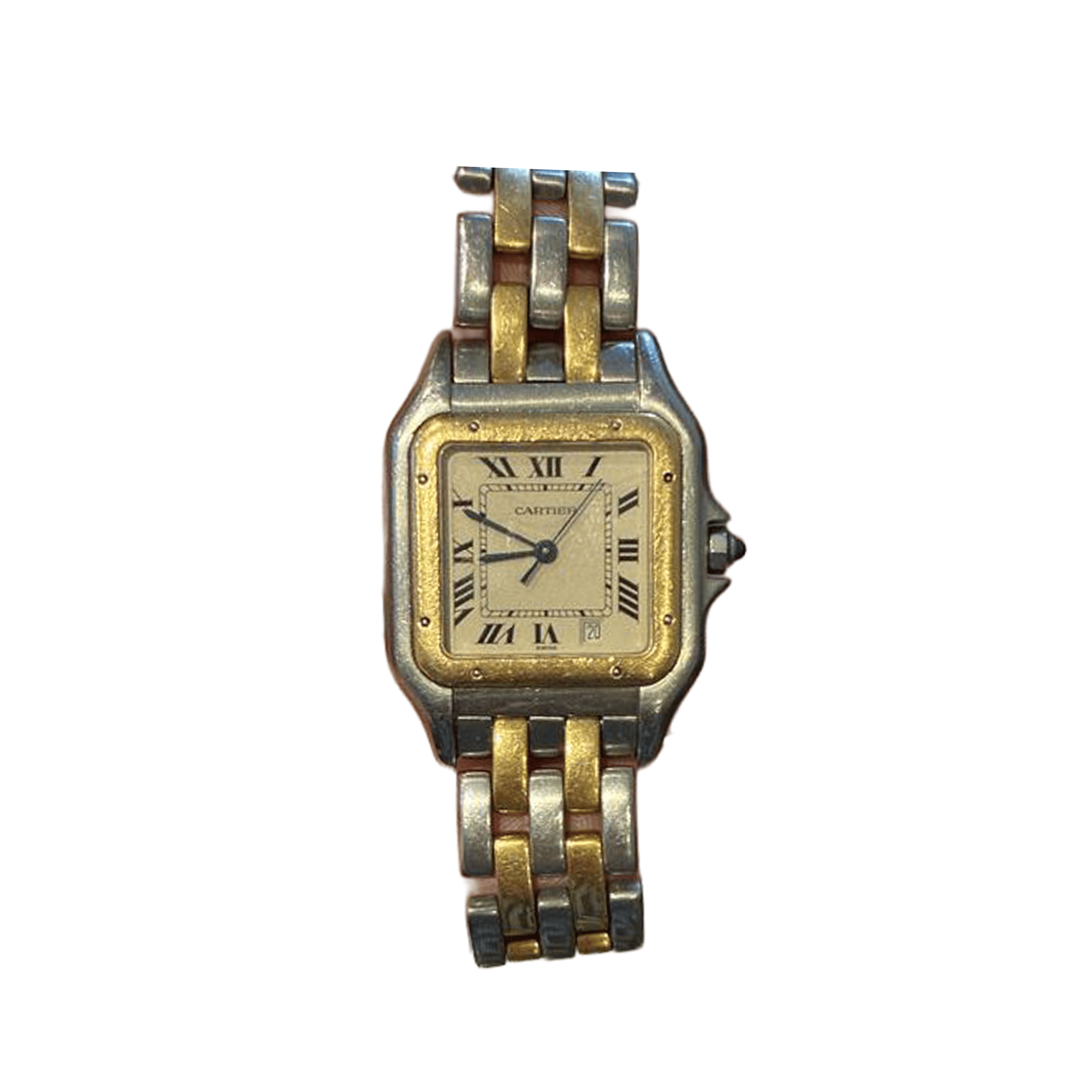 Cartier Panthere 187949 'Ladies' Two Row Midsize Stainless Steel Yellow Gold White Dial Quartz