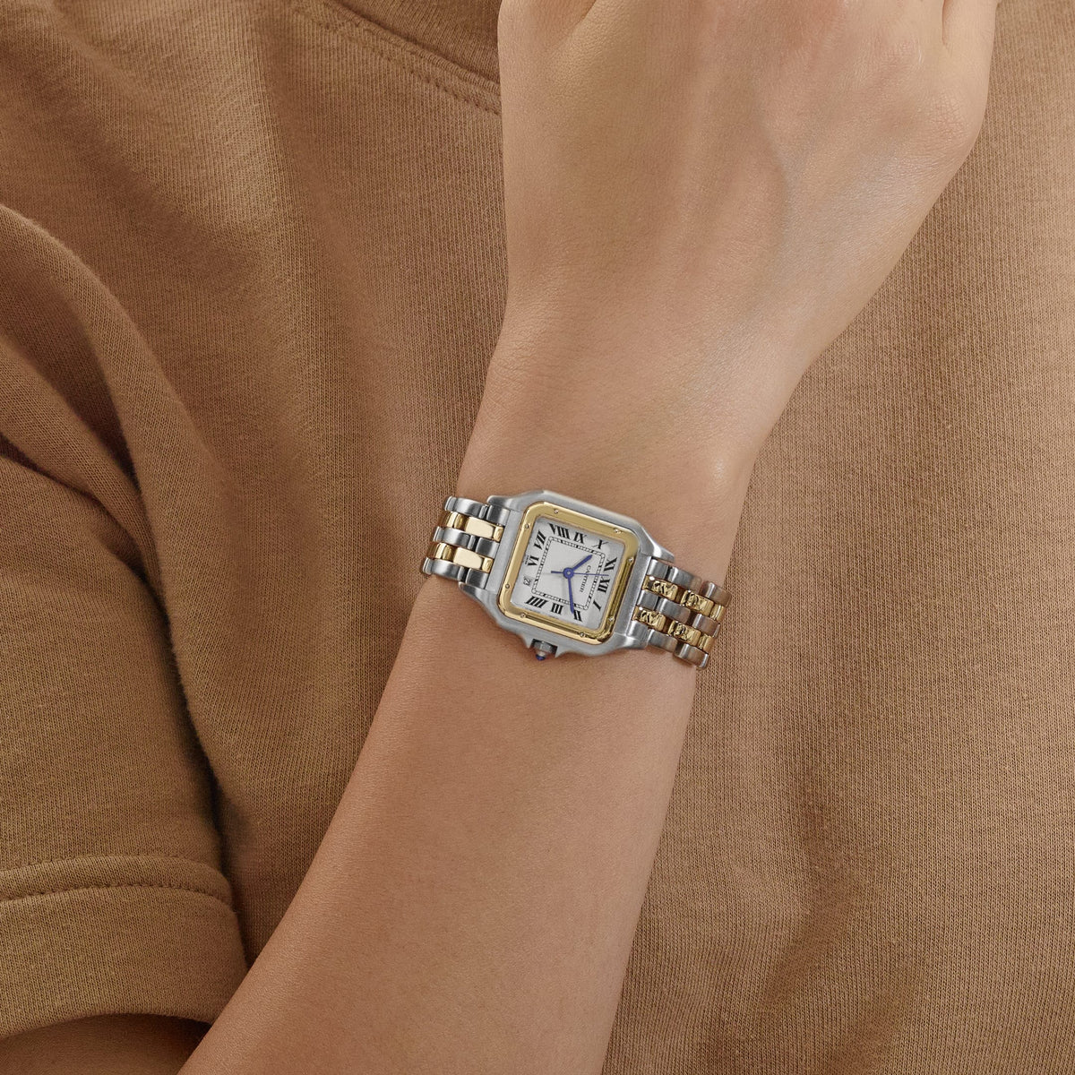 Cartier Panthere 187949 'Ladies' Two Row Midsize Stainless Steel Yellow Gold White Dial Quartz