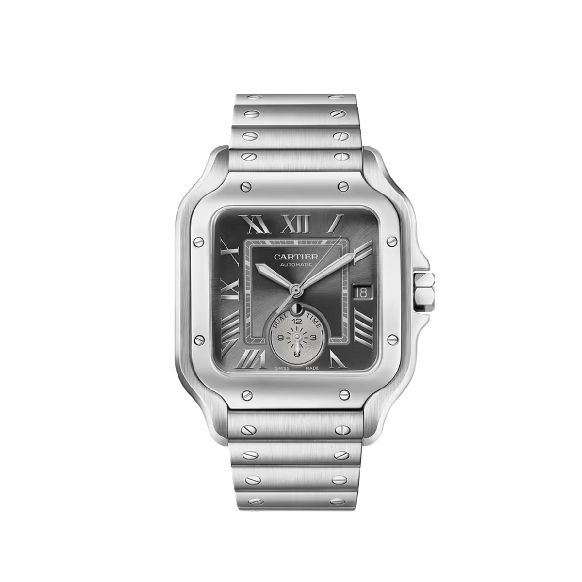 Cartier Santos Dual Time Large WSSA0076 Stainless Steel Grey Dial