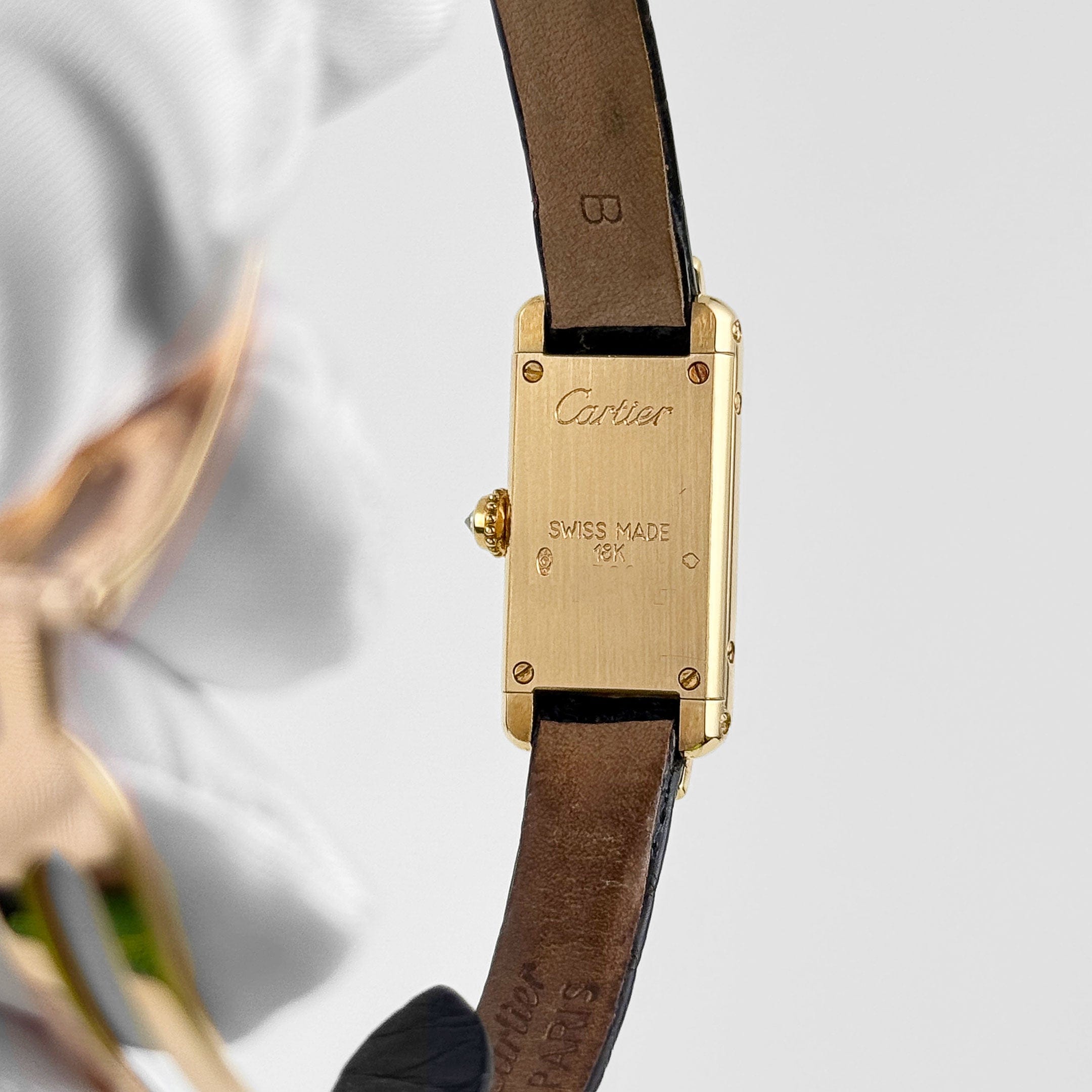 Cartier Tank Allongée 1380 Yellow Gold Ivory Dial Diamond Bezel Quartz