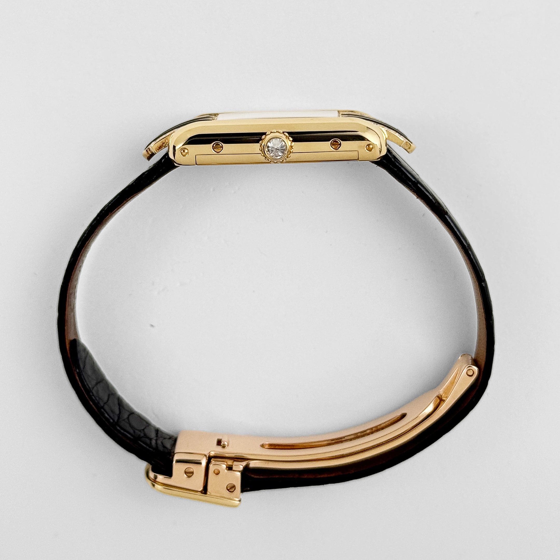 Cartier Tank Allongée 1380 Yellow Gold Ivory Dial Diamond Bezel Quartz