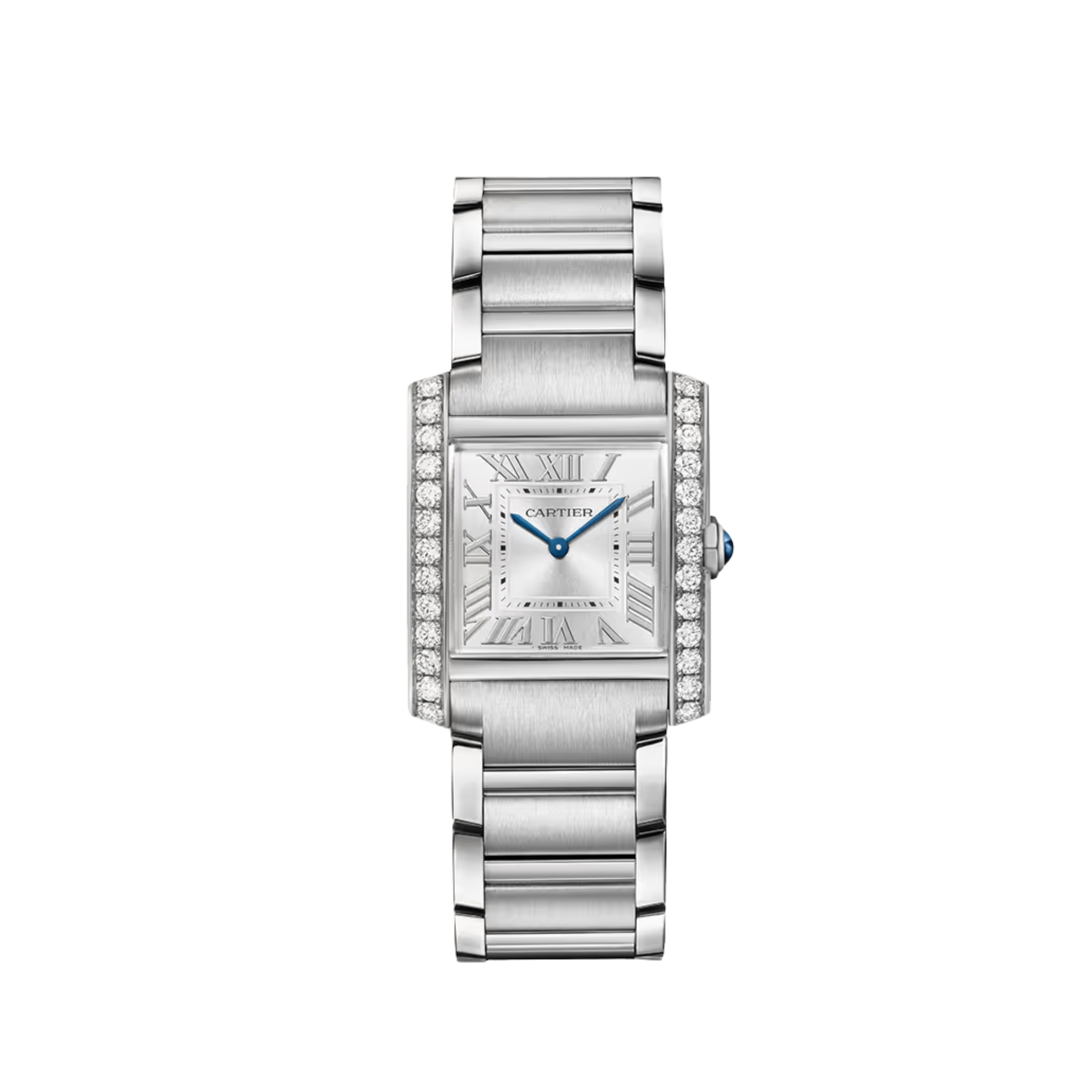 Cartier Tank Francaise Medium W4TA0028 Stainless Steel Silver Dial Diamond Bezel