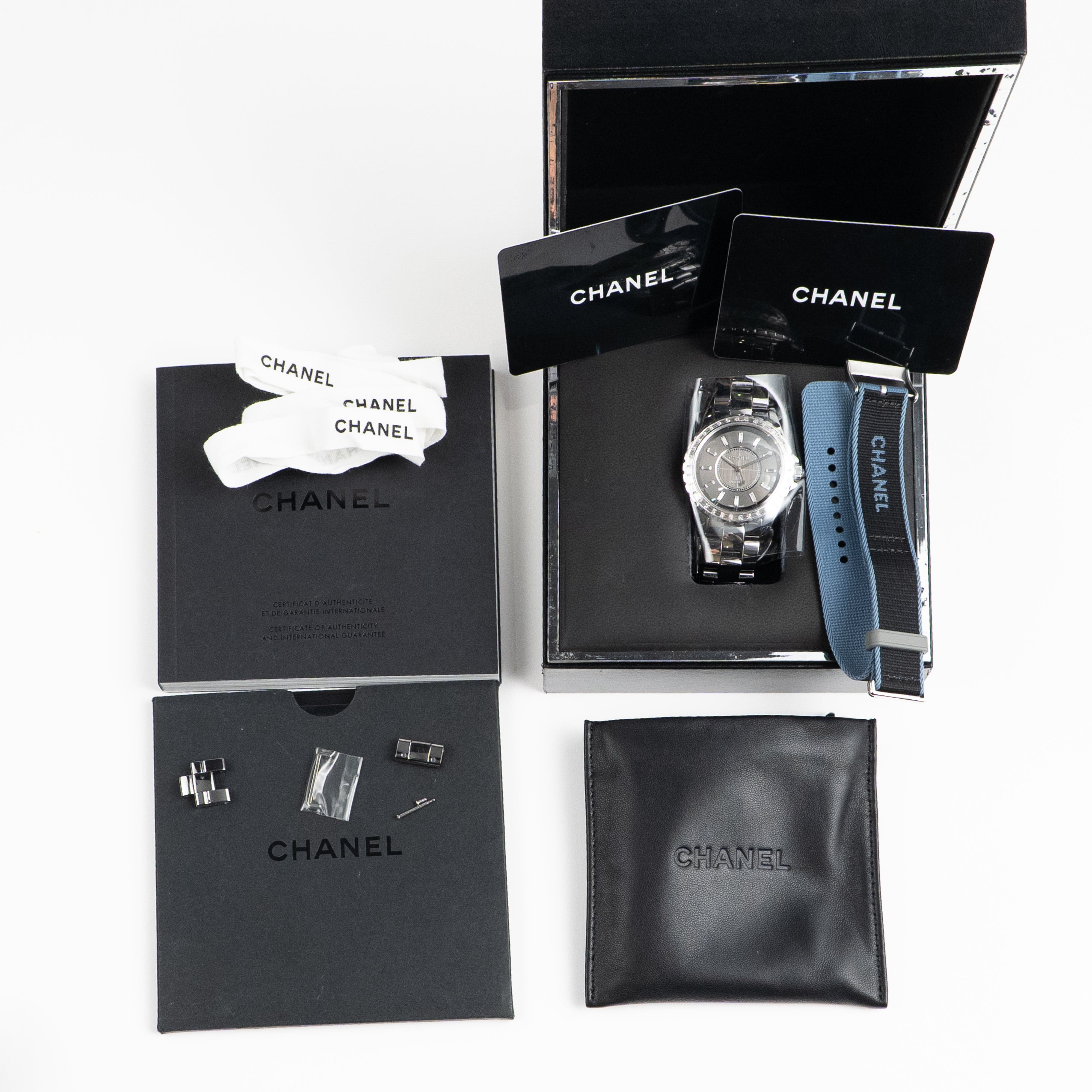 Chanel J12 H3155 Chromatic Ceramic Titanium Grey Baguette Diamond Dial and Bezel
