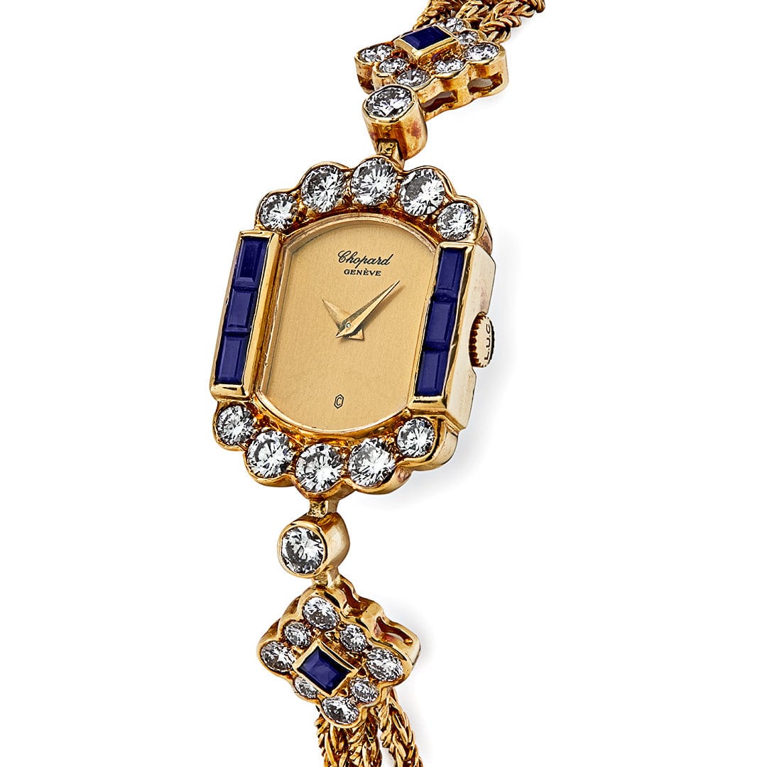Luxury Watch Chopard Vintage Yellow Gold Blue Sapphire Diamond Watch Wrist Aficionado