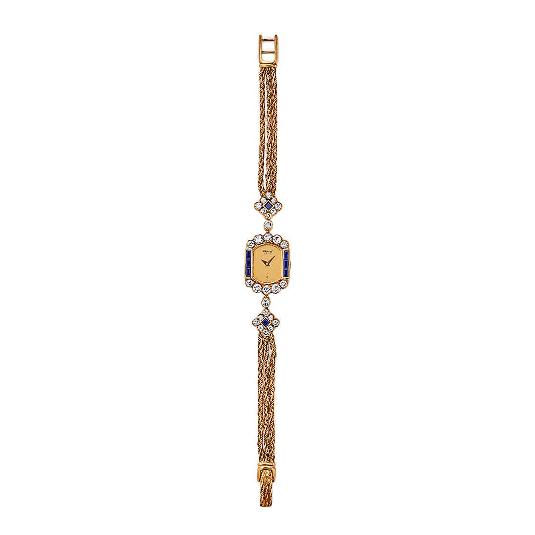 Luxury Watch Chopard Vintage Yellow Gold Blue Sapphire Diamond Watch Wrist Aficionado