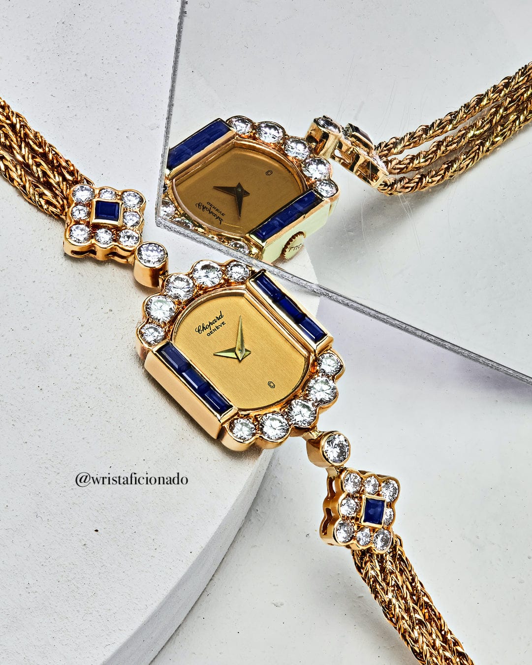 Chopard Vintage Yellow Gold Blue Sapphire Diamond Watch Wrist