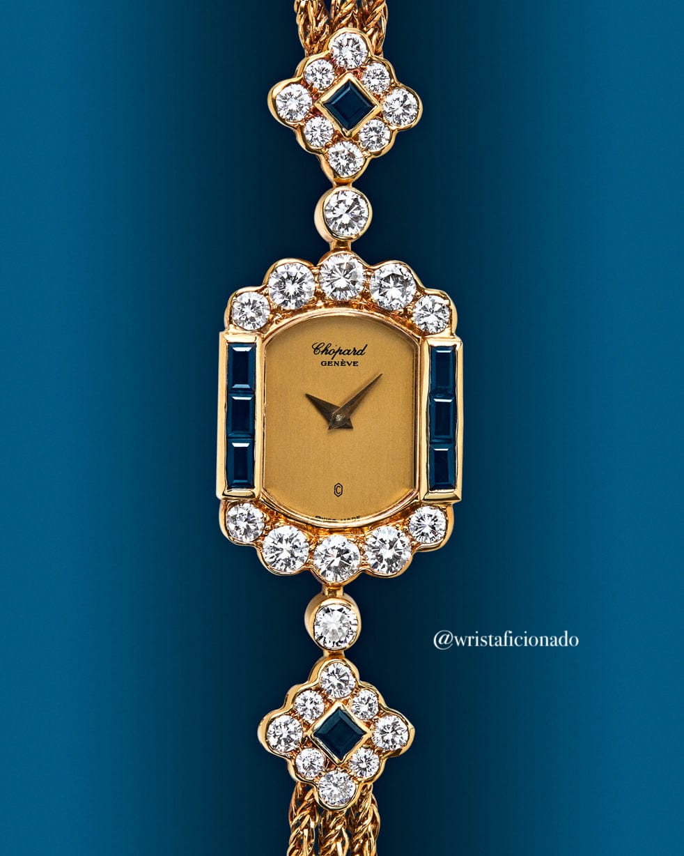 Luxury Watch Chopard Vintage Yellow Gold Blue Sapphire Diamond Watch Wrist Aficionado