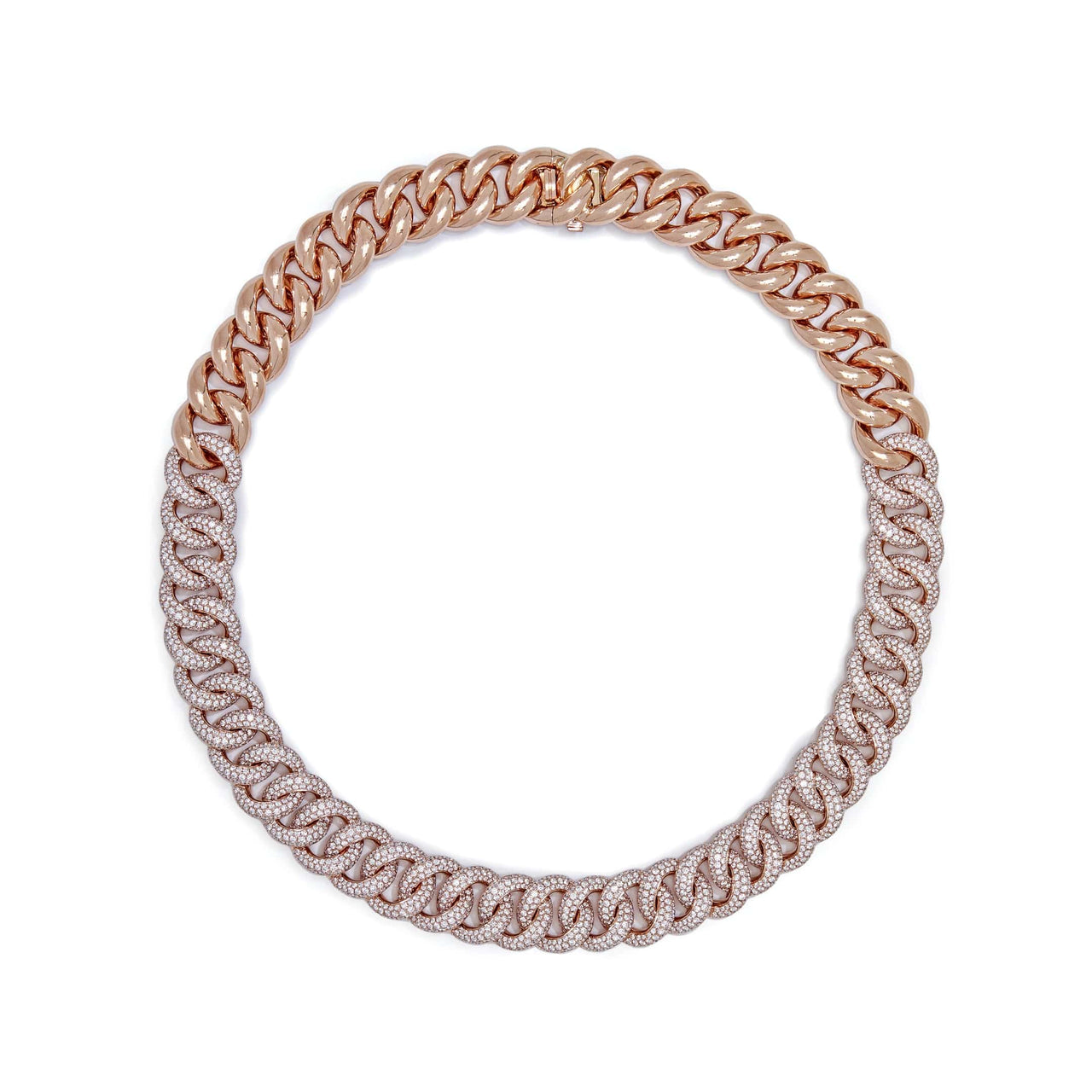 Cuban Link Rose Gold Half Pavé Diamond Necklace