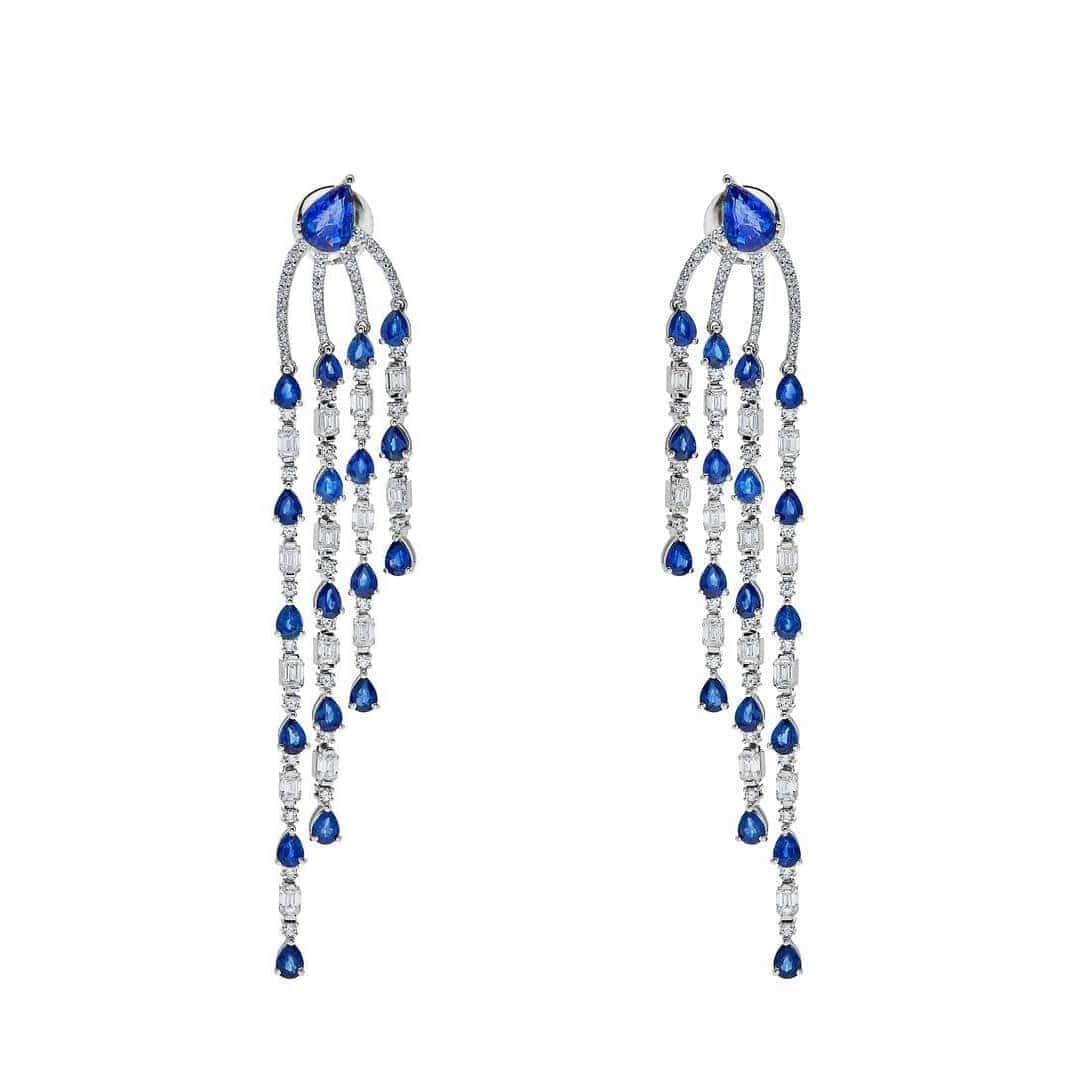 Diamond and Blue Sapphire Chandelier Earrings