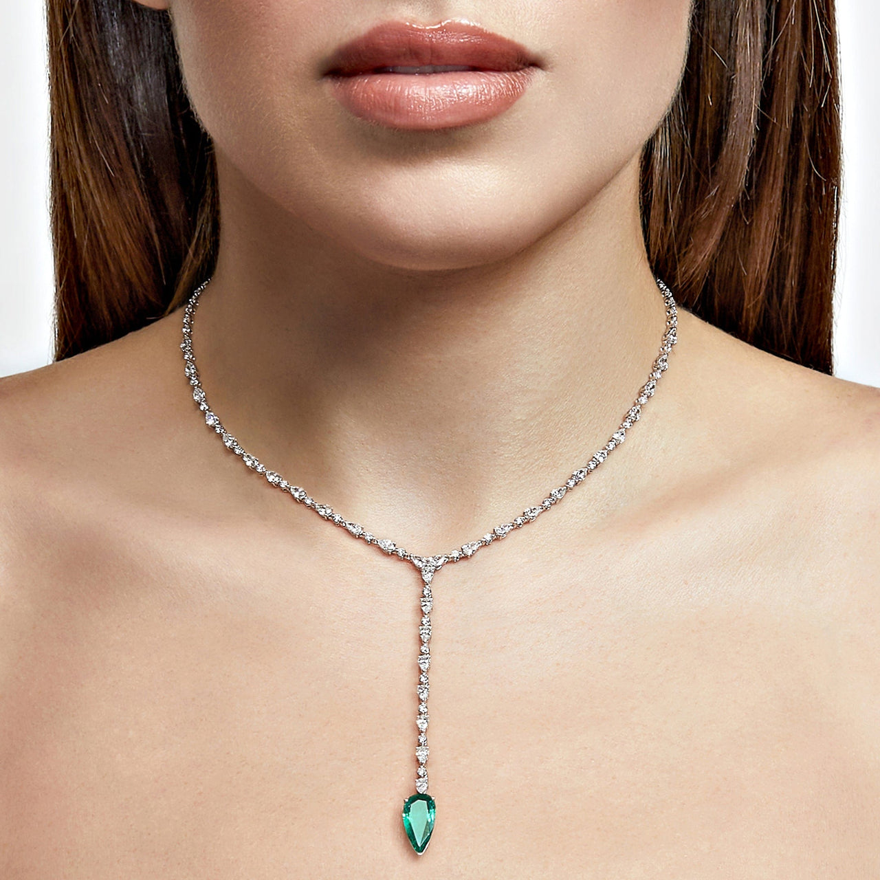 Diamond and Emerald Lariat Necklace