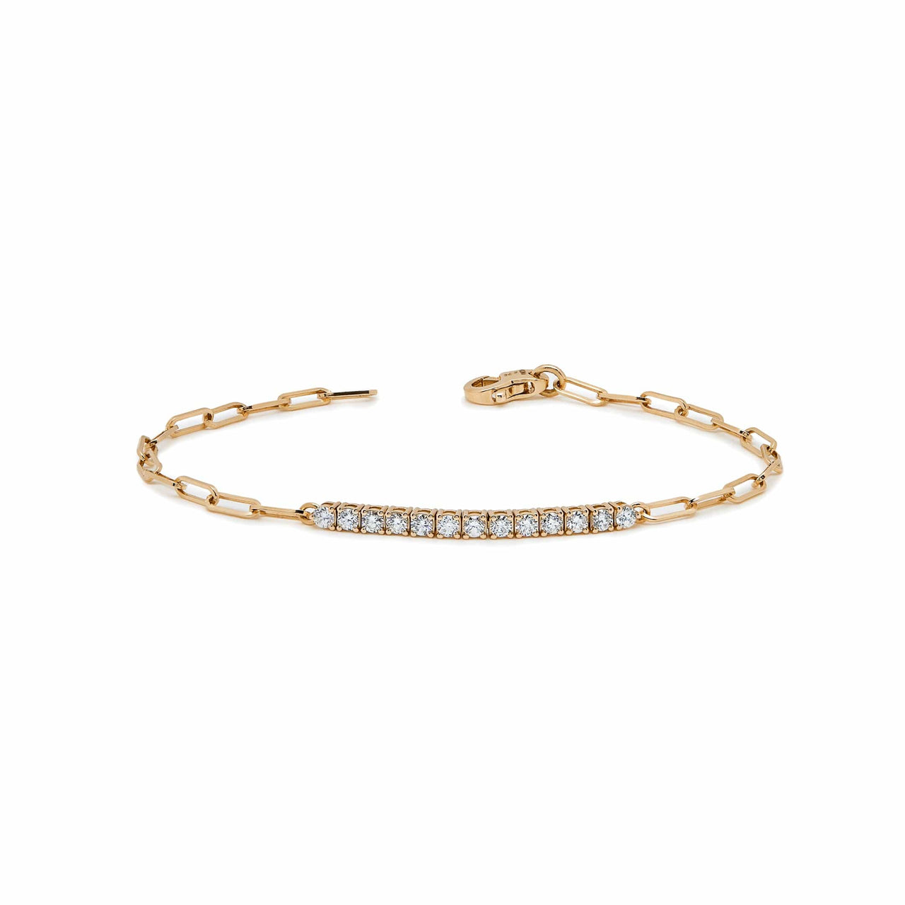 Diamond and Rose Gold Paperclip Chain Bracelet