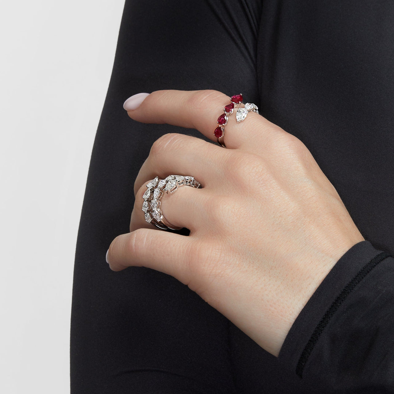 Diamond and Ruby Bypass Ring