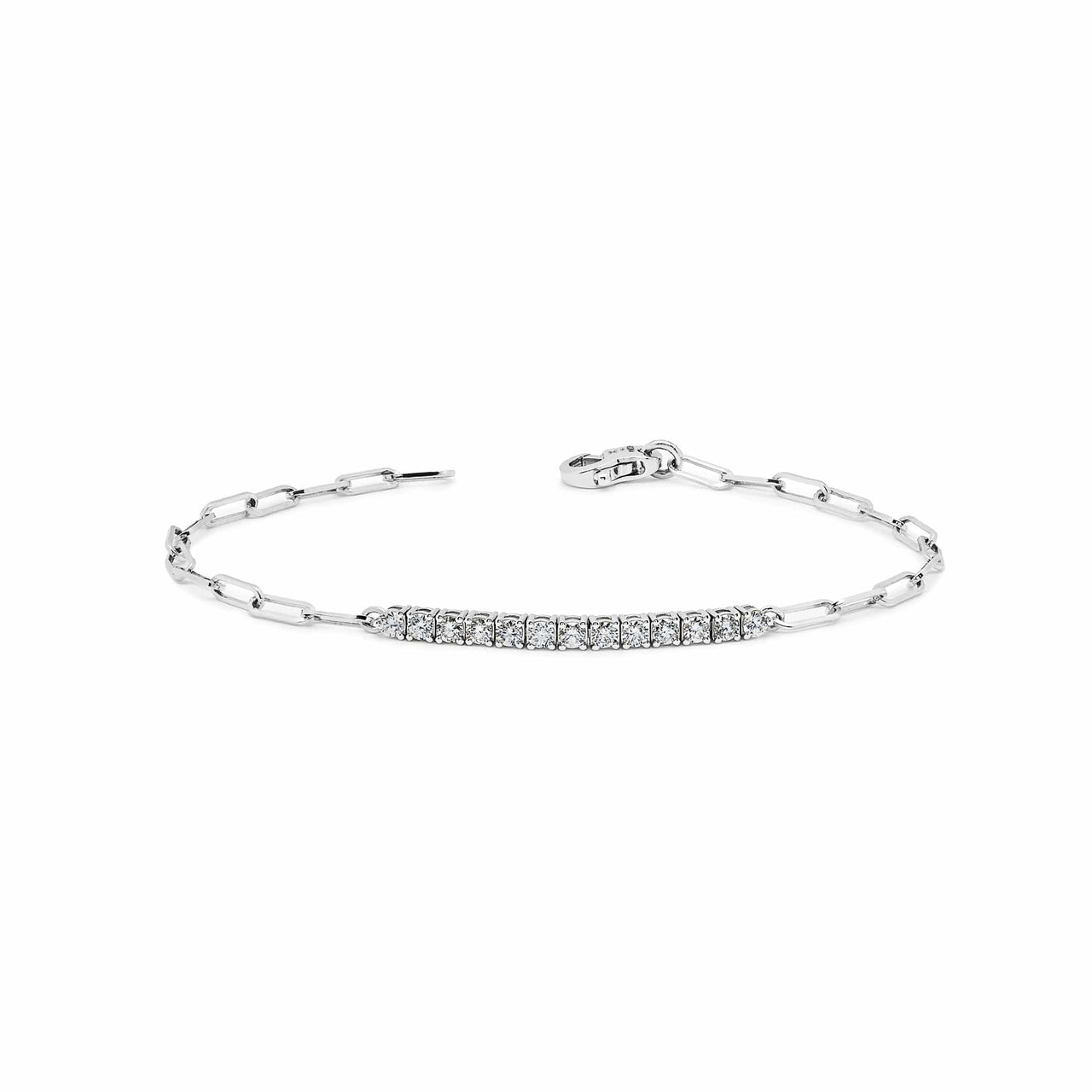 Diamond and White Gold Paperclip Chain Bracelet