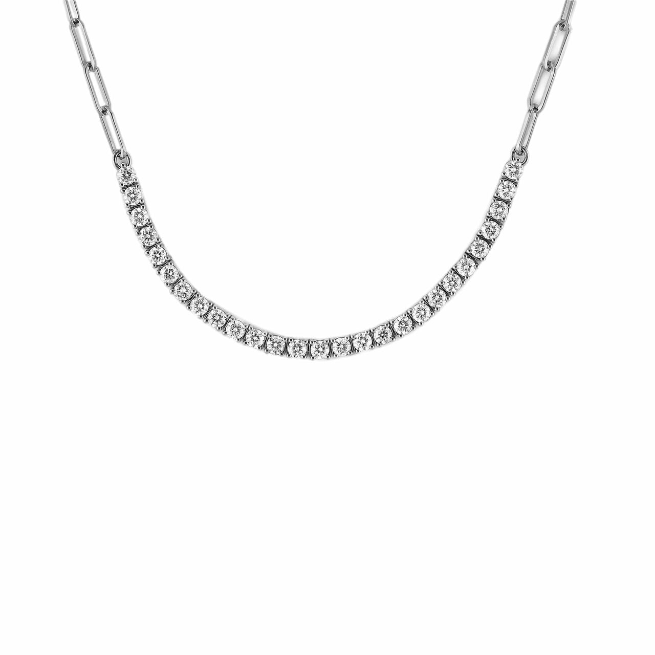 Diamond and White Gold Paperclip Chain Necklace