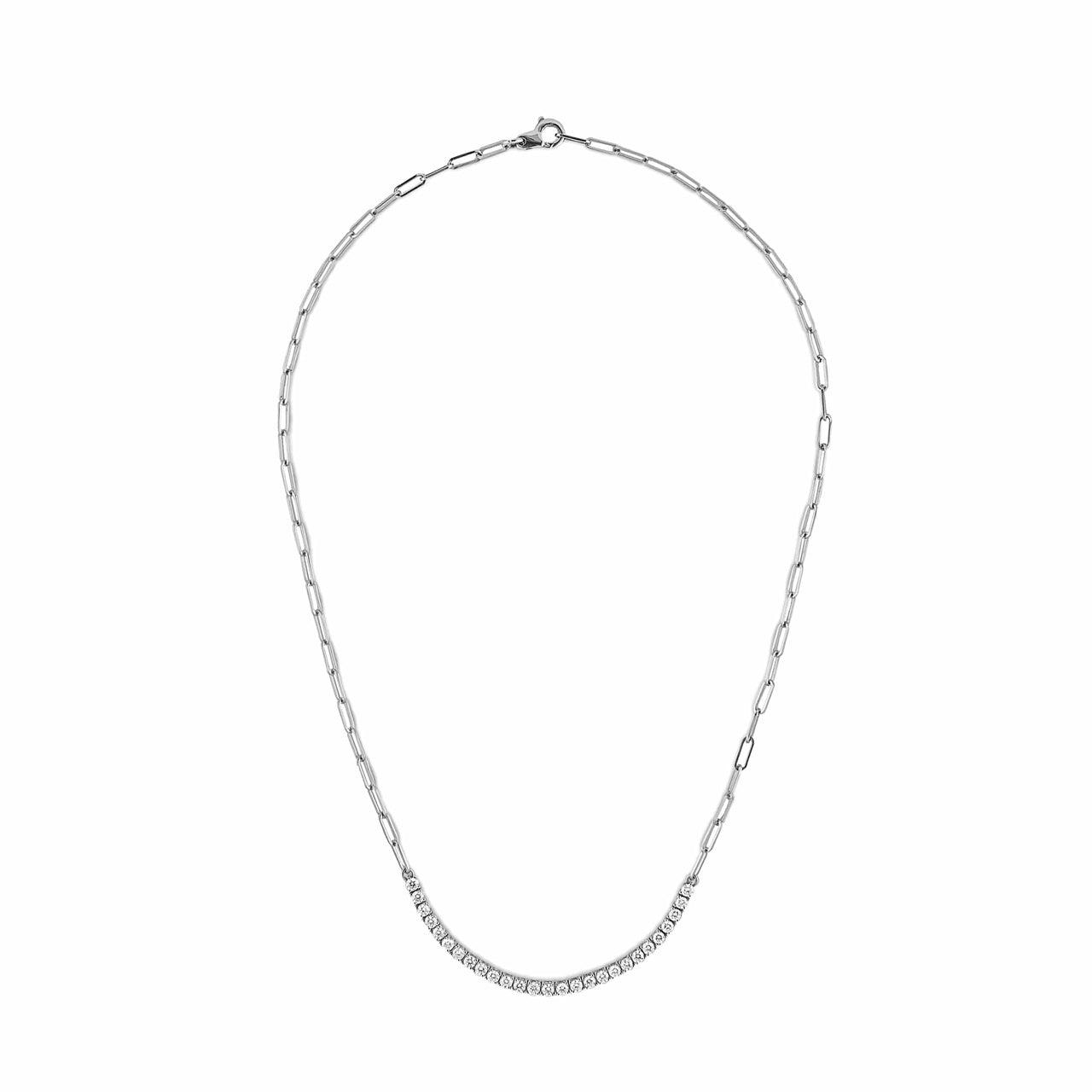 Diamond and White Gold Paperclip Chain Necklace