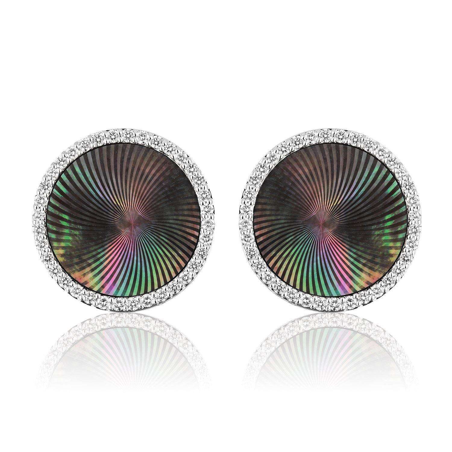Diamond Cufflinks - 18k White Gold Black Diamond Sides - Pinctada