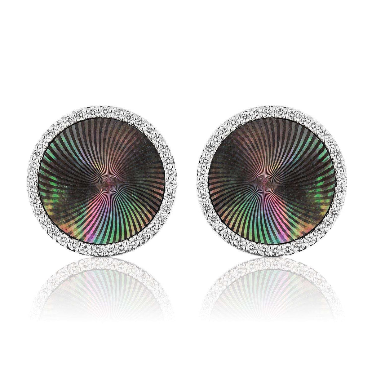 Diamond Cufflinks - 18k White Gold Black Diamond Sides - Pinctada Maxima