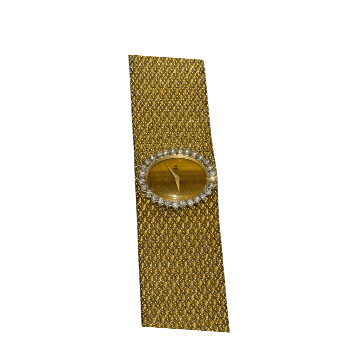 Ebel Vintage Bracelet Watch Yellow Gold Tiger Eye Stone Dial Diamond Bezel
