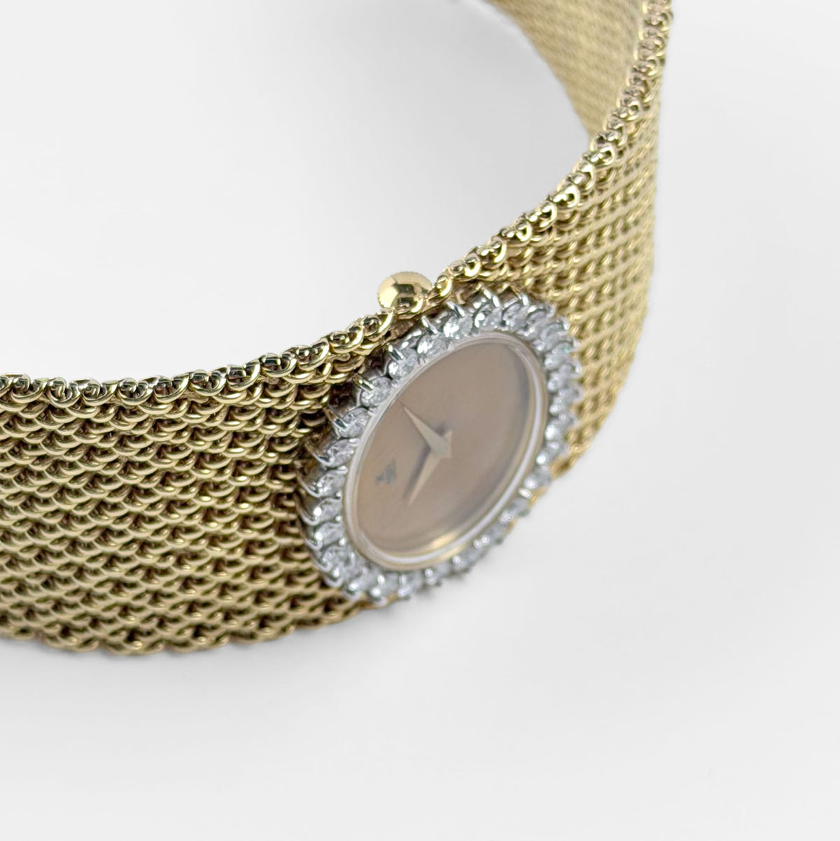 Ebel Vintage Bracelet Watch Yellow Gold Tiger Eye Stone Dial Diamond Bezel