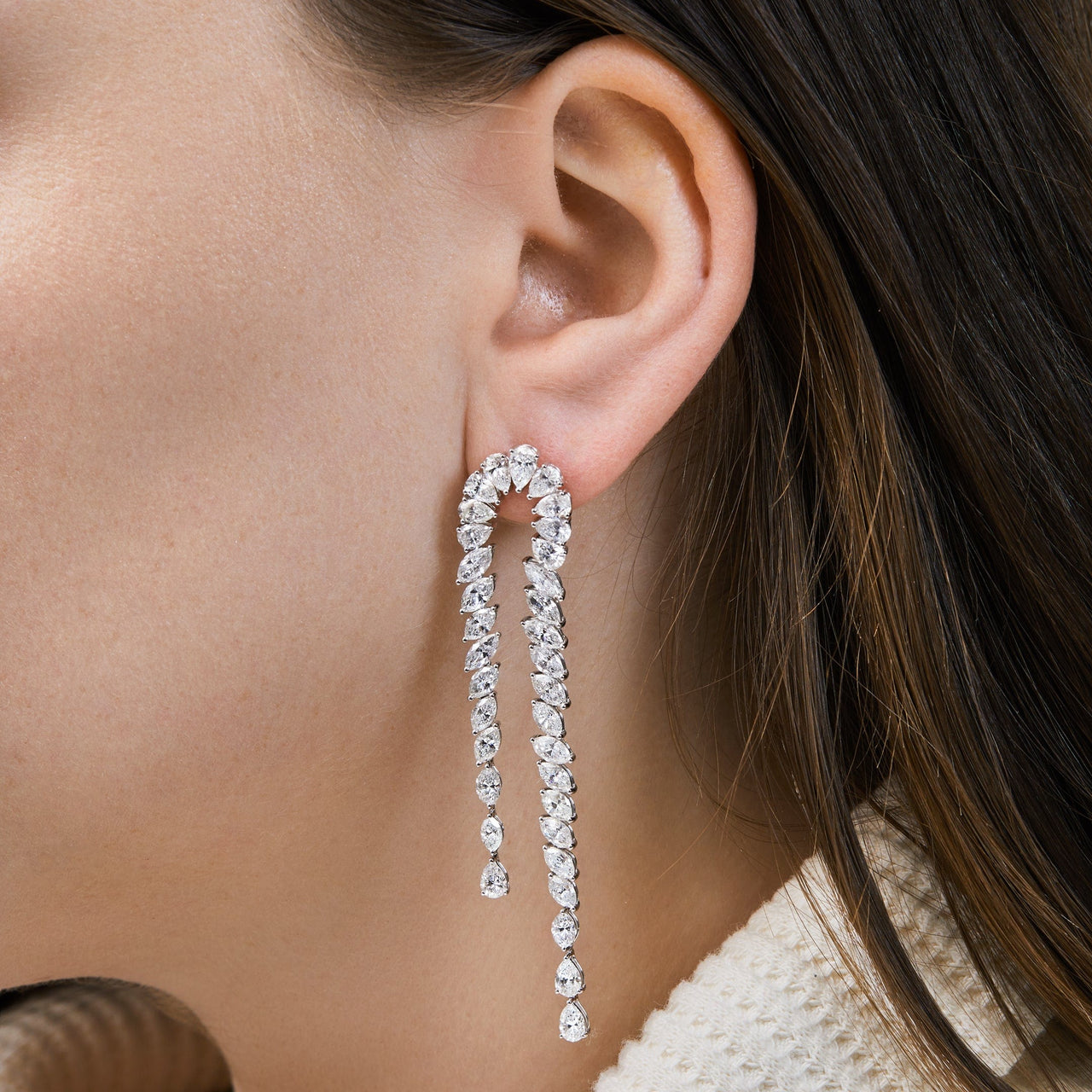 Elegant Cascade White Gold  Diamond Earrings