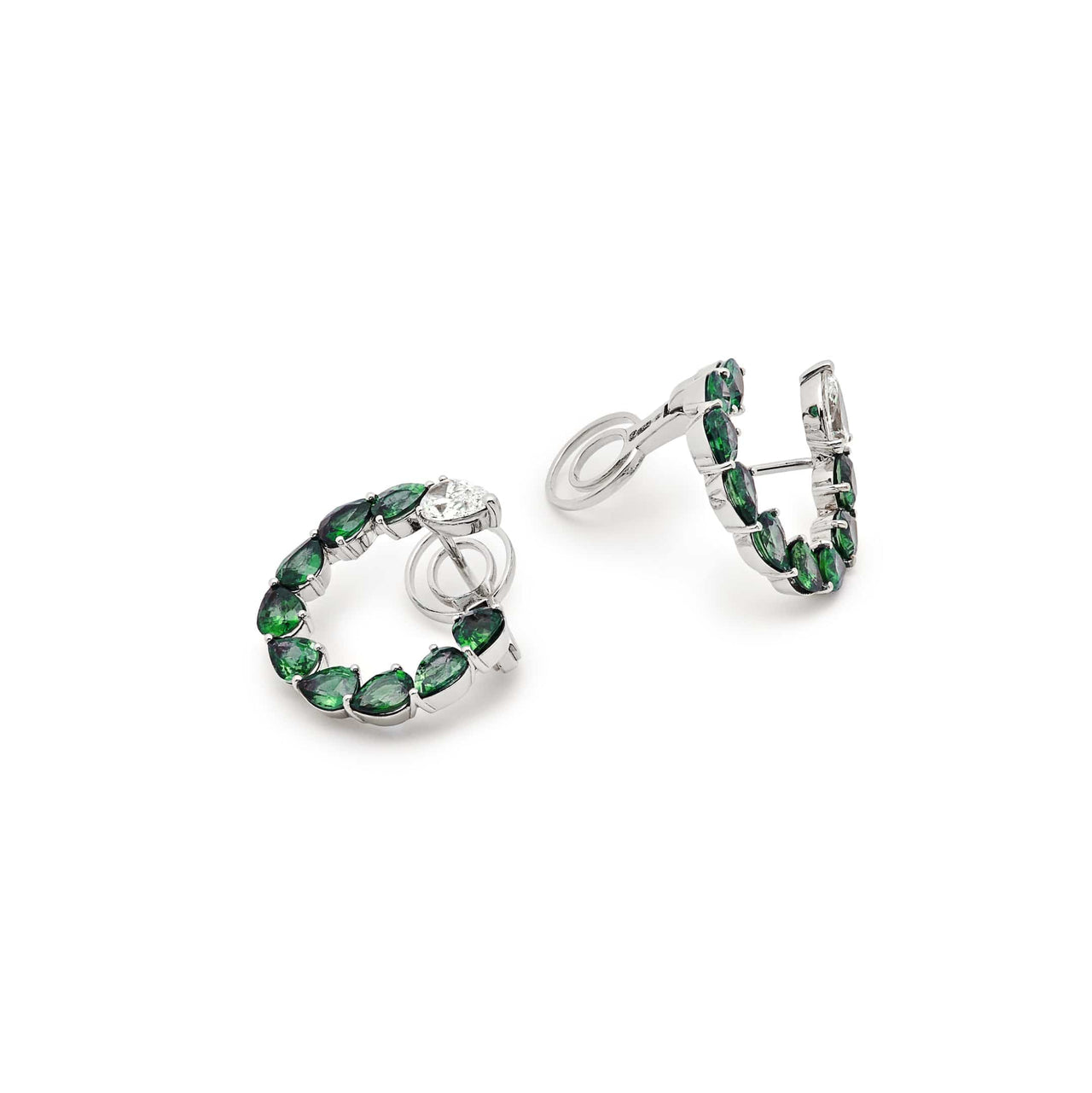 Emerald and Diamond Pear-Shaped Hoop Earrings