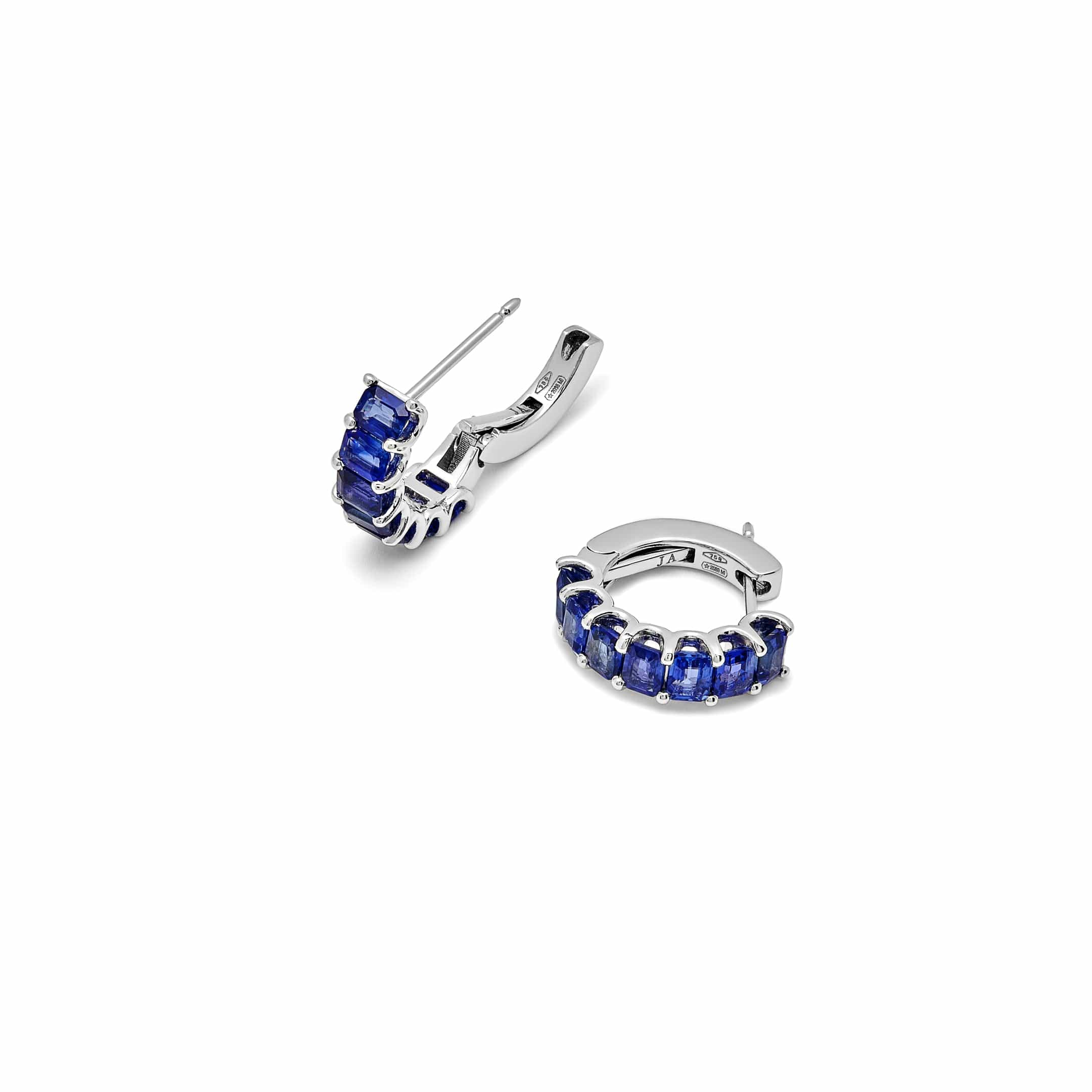 Emerald-Cut Blue Sapphire Hoop Earrings