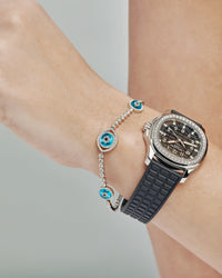 Thumbnail for Bracelets Evil Eye Blue Quartz and Diamond Halo White Gold Bracelet Wrist Aficionado