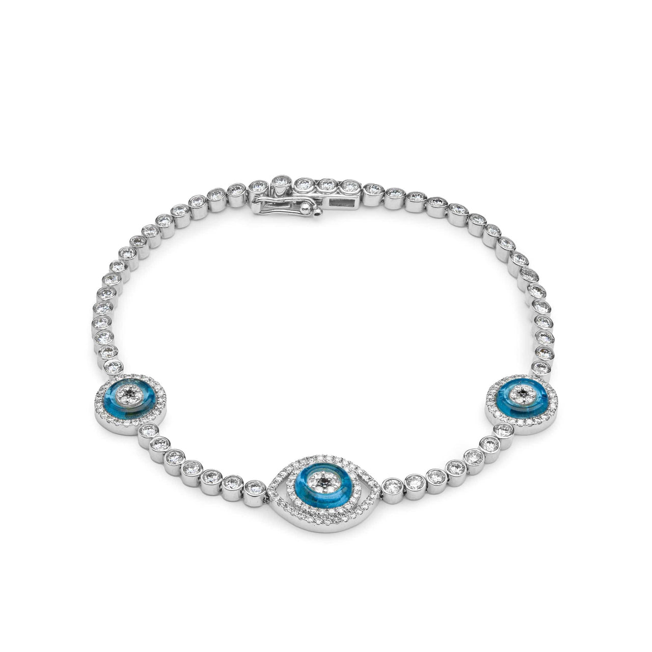 Bracelets Evil Eye Blue Quartz and Diamond Halo White Gold Bracelet Wrist Aficionado