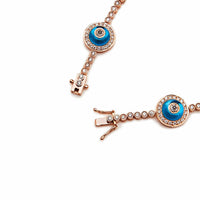 Thumbnail for Bracelets Evil Eye Blue Quartz and White Diamond Halo Rose Gold Bracelet Wrist Aficionado