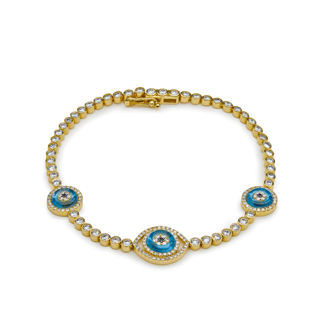 Bracelets Evil Eye Blue Quartz and White Diamond Halo Yellow Gold Bracelet Wrist Aficionado