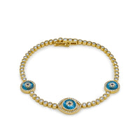 Thumbnail for Bracelets Evil Eye Blue Quartz and White Diamond Halo Yellow Gold Bracelet Wrist Aficionado